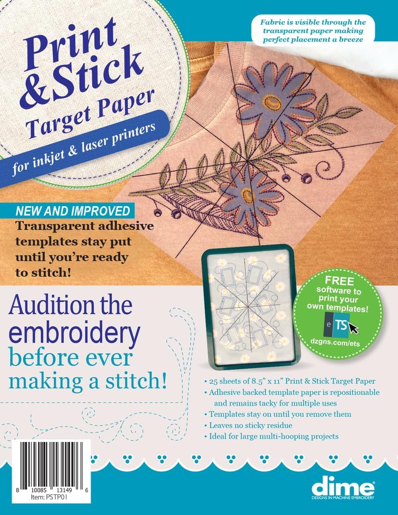 Print & Stick Target Paper, Adhesive Machine Embroidery Templates, for Inkjet & Laser Printers