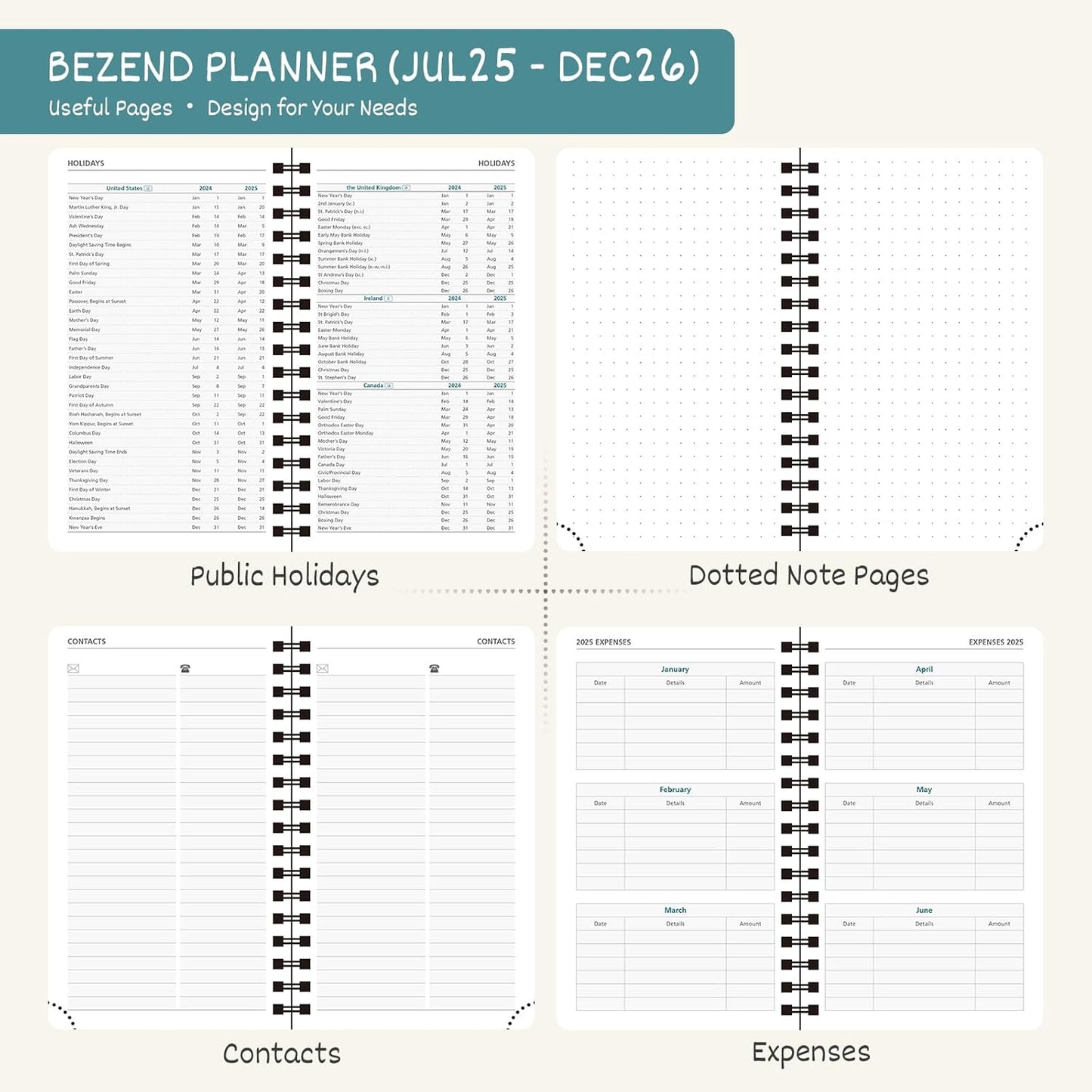 BEZEND Pocket Planner 2025-2026 Weekly and Monthly, 3.5" x 6" Academic Planner (Jul 25-Dec 26) 18-Month Mid-Year Calendar Book, Storage Pocket, Pen Holder, PU Leather Softcover, Spiral - Sky Blue