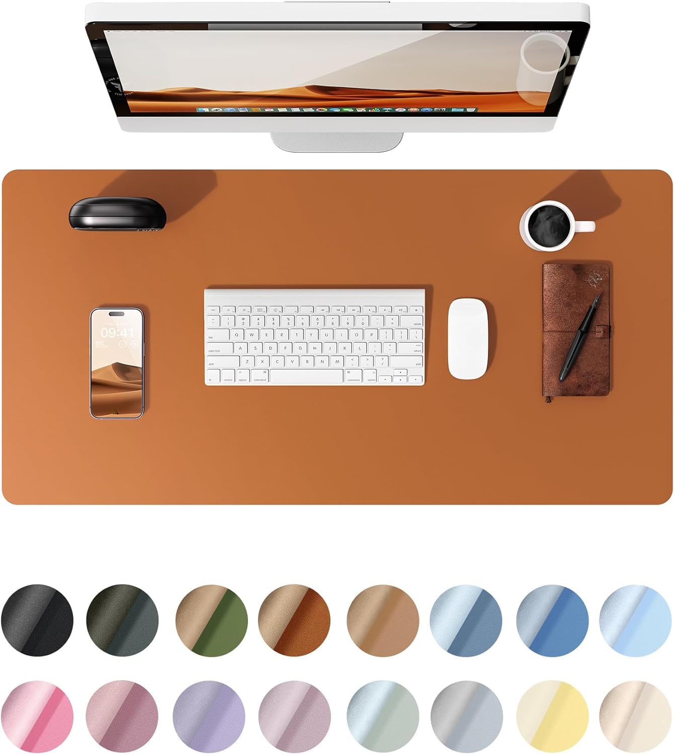 YSAGi Leather Desk Pad Protector, Office Desk Mat, Large Mouse Pad, Non-Slip PU Leather Desk Blotter, Laptop Desk Pad, Waterproof Desk Writing Pad for Office and Home (Brown, 31.5" x 15.8")