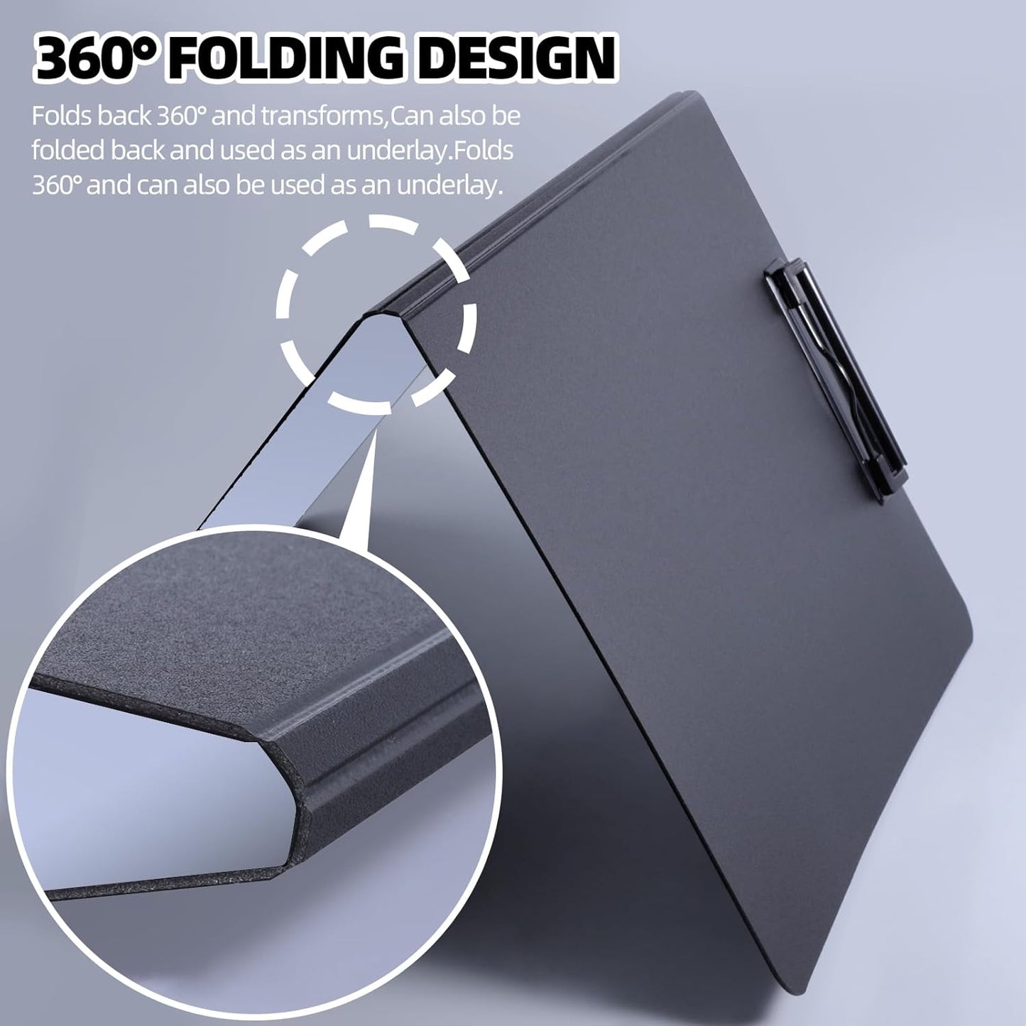 Clipboard Folder, A4 Foldable Clipboard with Horizontal and Vertical Double Metal Clips, 360 Degree Foldable Binder Clipboards with Pen Holder, File Cover Work Folder Clipboards, Purple