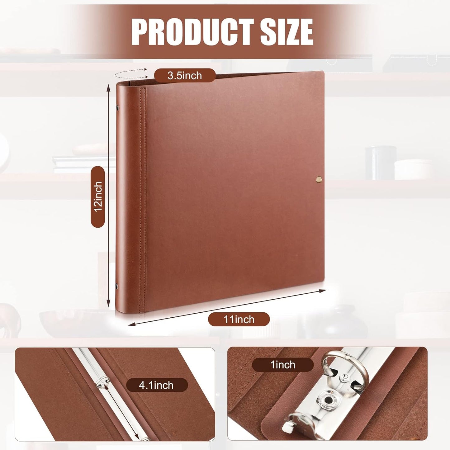 Leather 3 Ring Binder Holds 8.5 x 11 Inch Paper Binder Organizer Vintage Faux Leather Portfolio Folder Planner for Office Home Document Photo Diary Supplies(Chocolate)