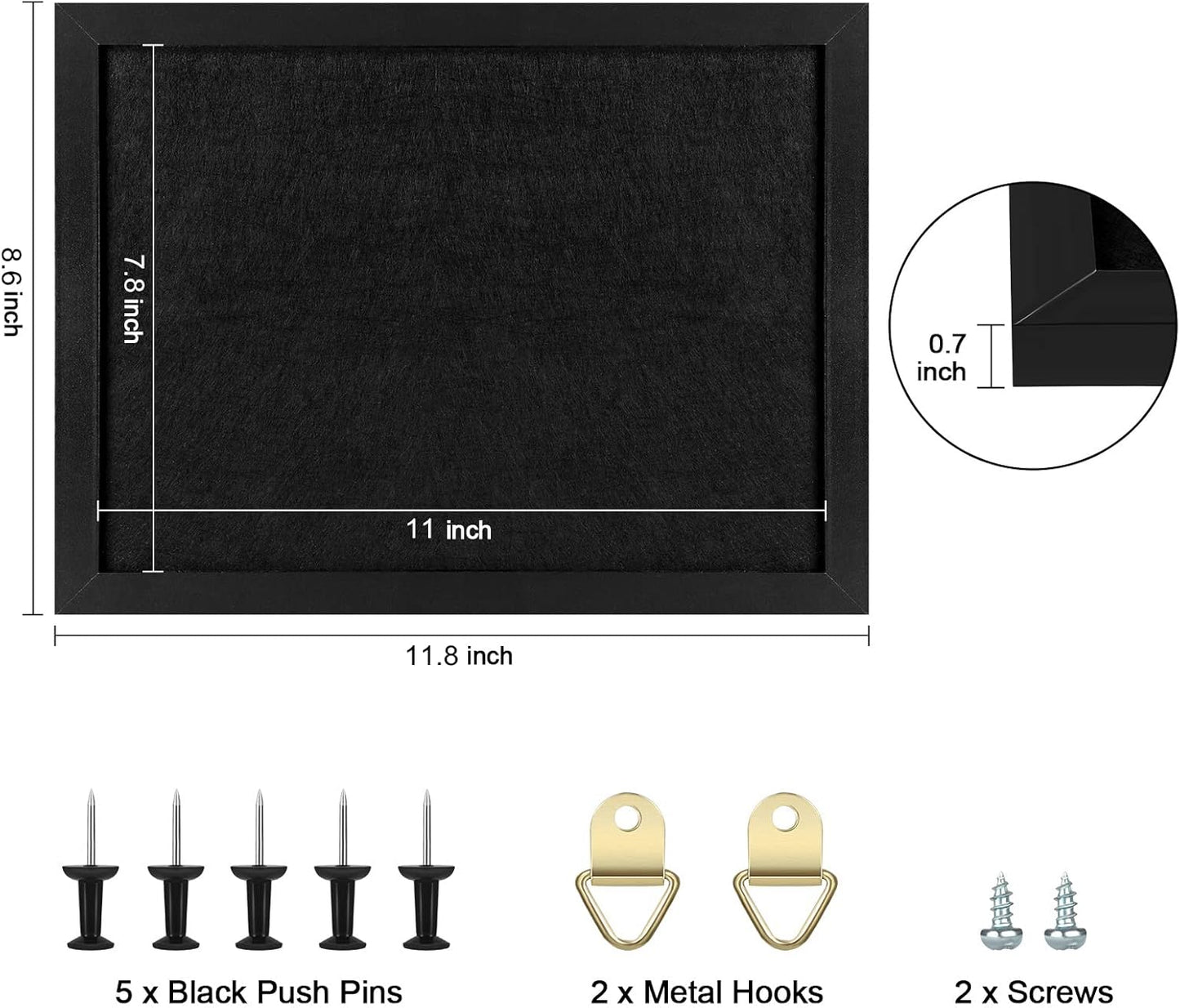 TORASO Cork Board Bulletin Board, 11" X 8" Cork Boards for Walls with Pins, Eye Bolts, gaskets, Screws, Pin Board for Office, School and Home (BK,22 * 30cm,1P)