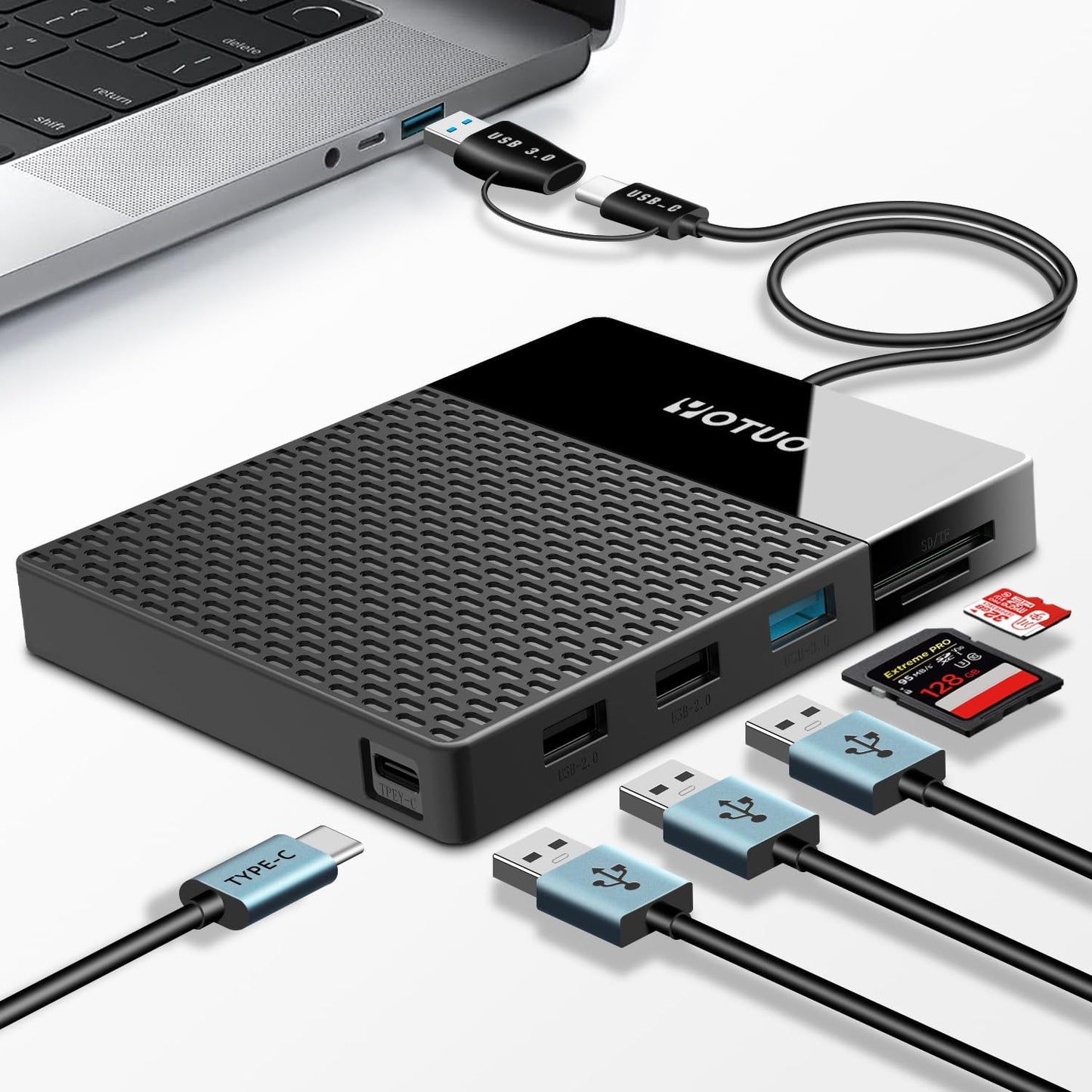 Portable Docking Station External Hard Drive 750GB Storage, USB C Multiport Hub HDD 7-in-1, USB 3.0, SD/TF Card Reader, for Windows, Mac, Android, TV, Phone, Laptop, Desktop