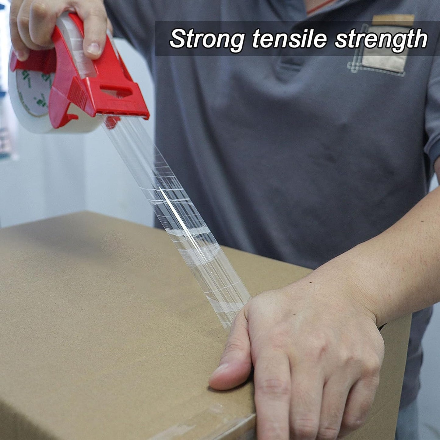 BOMEI PACK 18 Rolls Clear Packing Tape with Dispenser, Heavy Duty Refill Rolls Box Tape for Shipping Moving and Packaging, 2.4Mil 1.88 Inch x 60 Yard