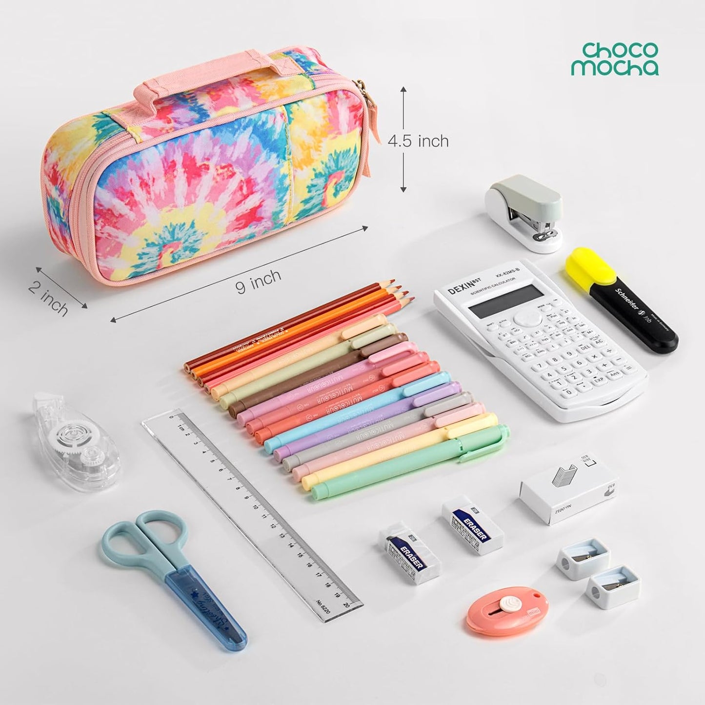 Choco Mocha Tie Dye Pencil Case for Girls, Soft Pencil Case Kids Pencils Pouch for Kindergarten Girls, Pink&Blue