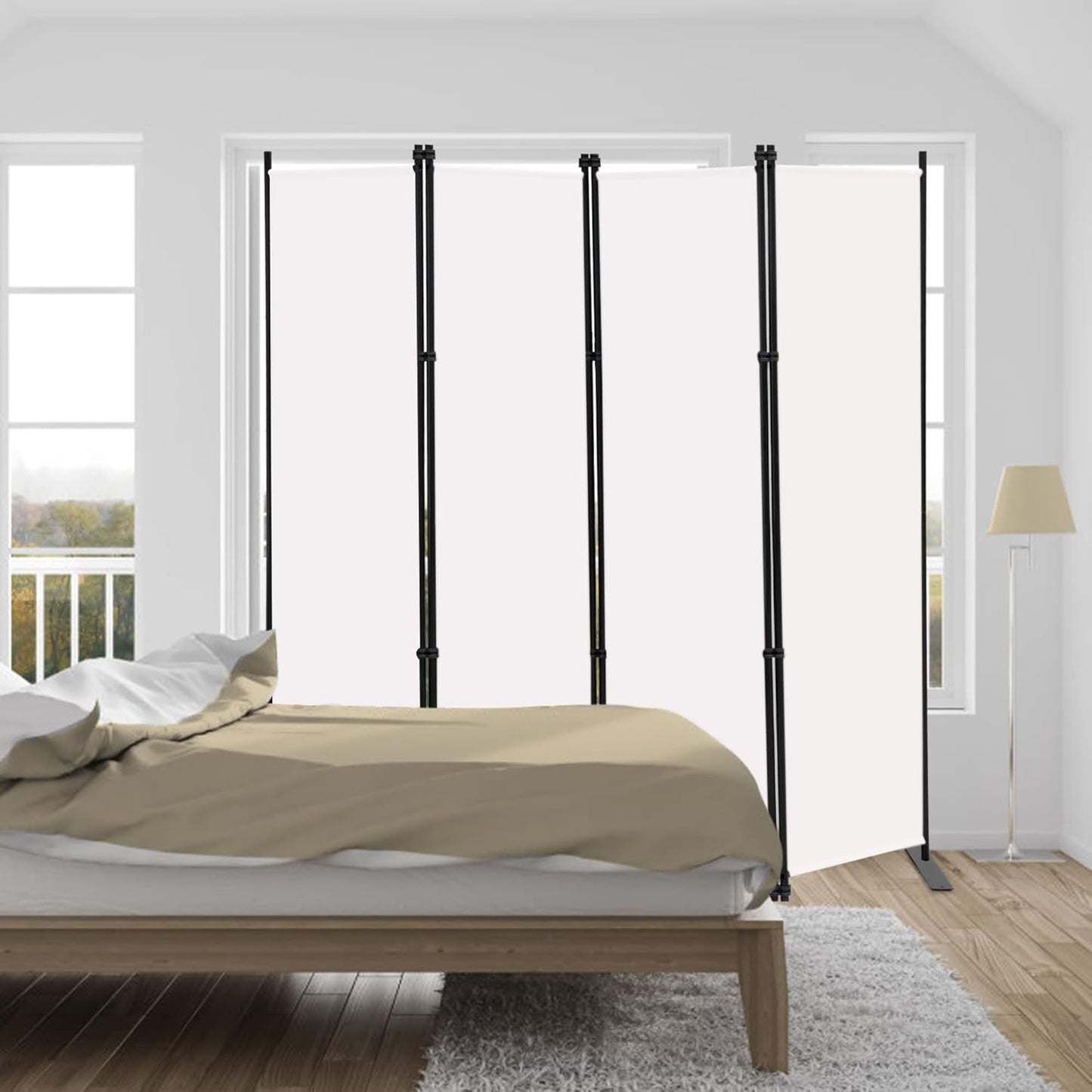 MAYOLIAH 4 Panel Room Divider Screen 6Ft Tall Foldable Privacy Dividers Indoor Wall Partition Room Separator White