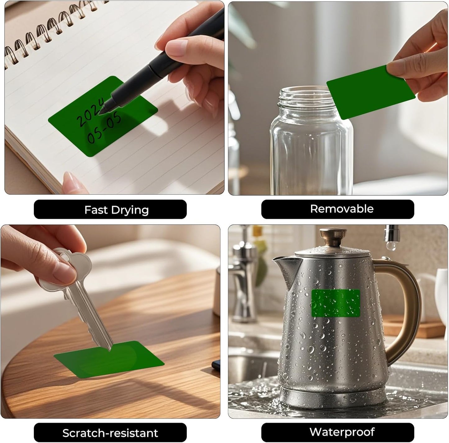 Color Coding Stickers Rectangle 3×2 Inch Vinyl Green Sticker Removable Waterproof Writable File Folder Moving Labels for Boxes Home Office Marking 40 PCS