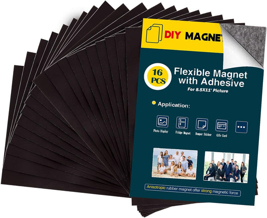 8.5X11 Inches Magnet Sheets for Letter Size (Pack of 16),Magnetic Sheets with Self-Stick Adhesive for Home/Classroom/Office,Easy Cut DIY Magnet