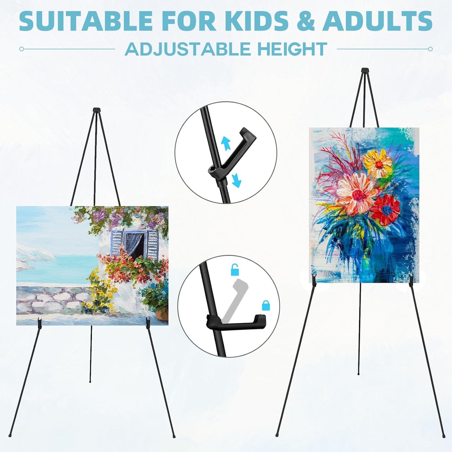 1PCS Black Easel Stand for Wedding Sign Stand, 66 Inch Lightweight Adjustable Art Easel Stand for Display, Tripod Poster Easel for Painting, Wedding Sign Floor Stand with Portable Bag
