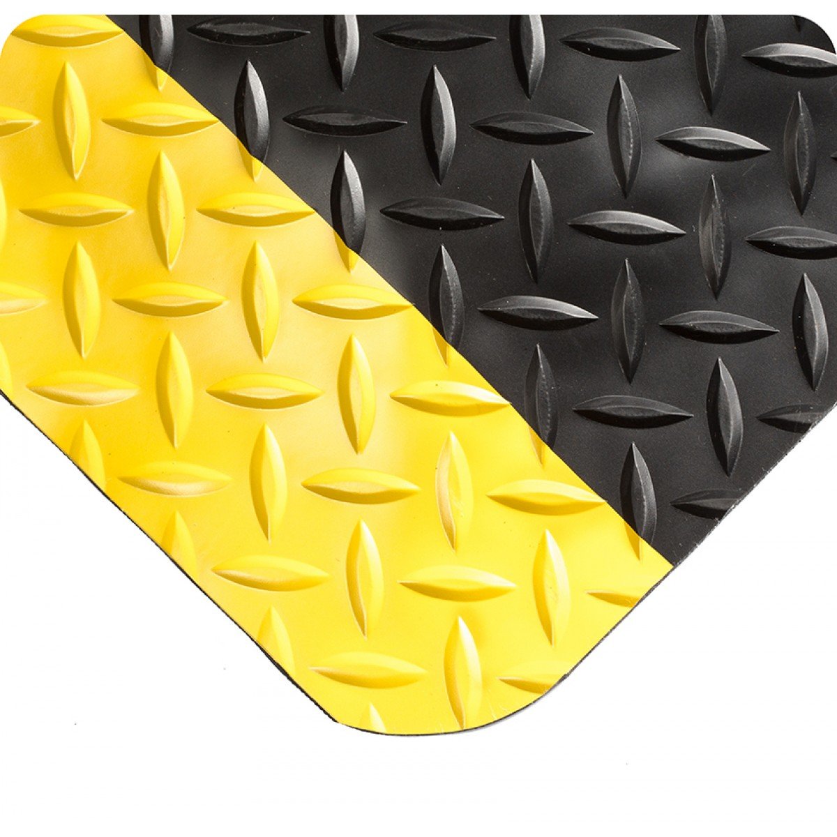 Wearwell 414.1516x3x8BYL Diamond-Plate SpongeCote UltraSoft Mat, 8' Length x 3' Width x 15/16" Thick, Black with Yellow