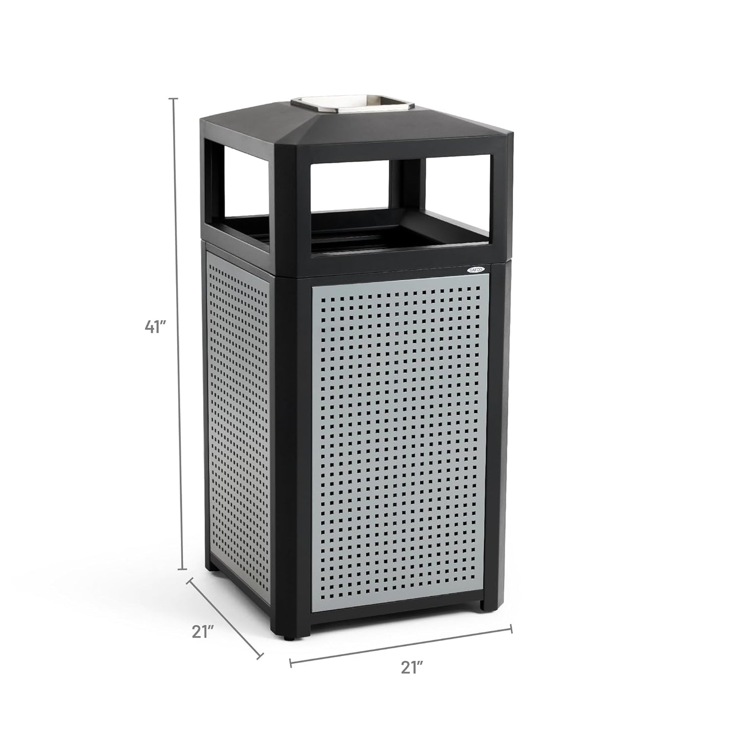Safco Evos Steel Trash Can, 38 Gallons, Indoor and Outdoor Use, Commercial Garbage Can with Plastic Liner and Ashtray