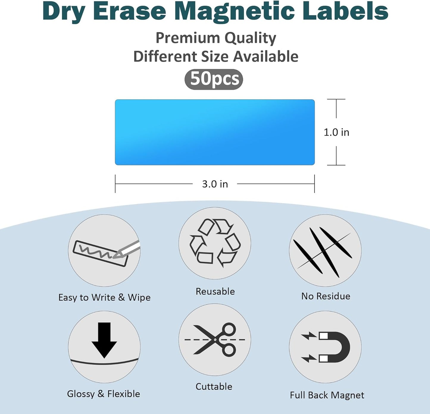 LLPT Dry Erase Magnetic Labels 1" x 3" 50 Packs Blank Writable Magnet Stickers Reusable for Refrigerator Shelf Whiteboard Toolbox Craft and Other Metallic Surfaces Red (DML1030RD)