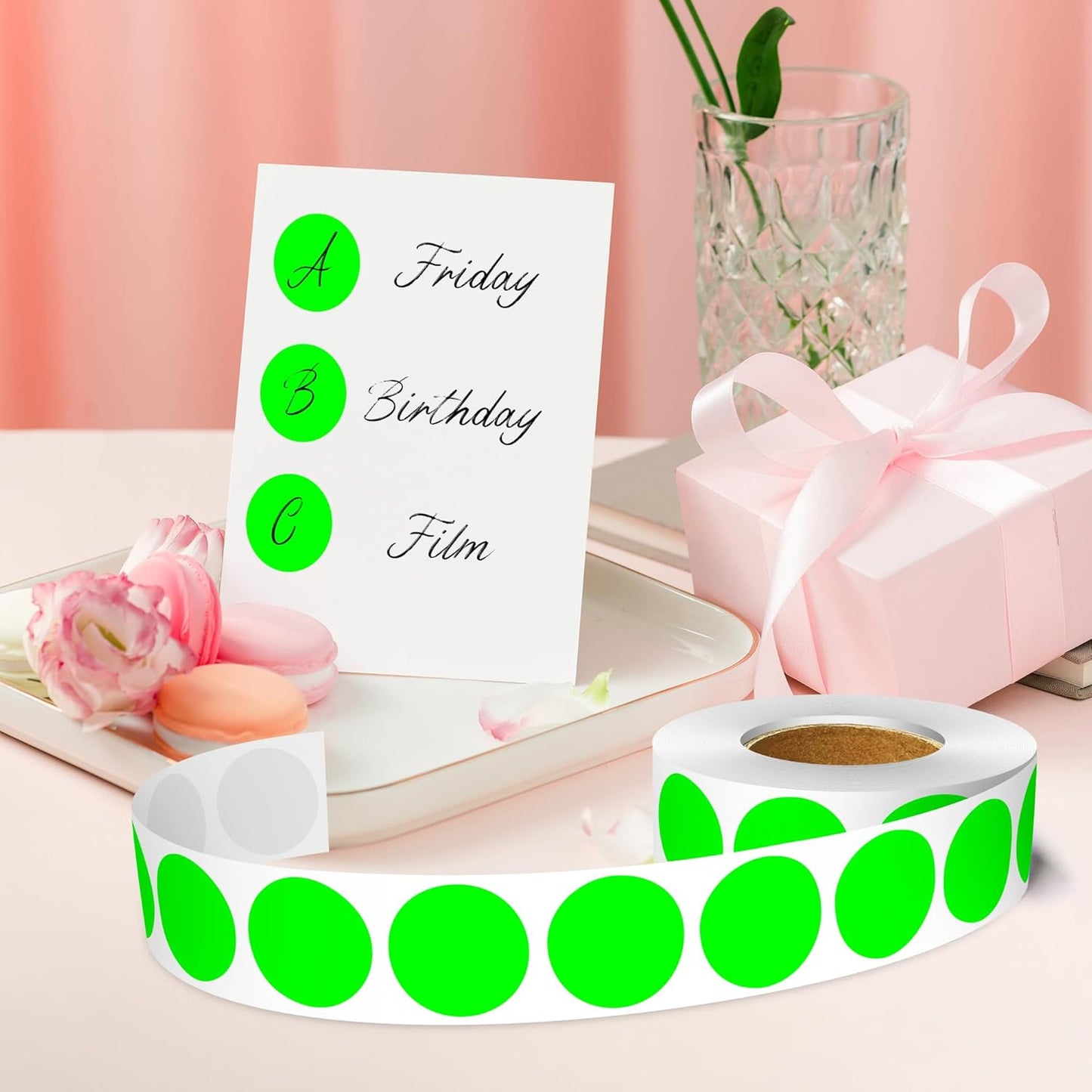 1 Inch Round Color Coding Labels, 1000 Dots Per Roll Fluorescent Green Color Coded Dot Stickers, Round Color Dot Labels for Organizing, Filing, and Storage