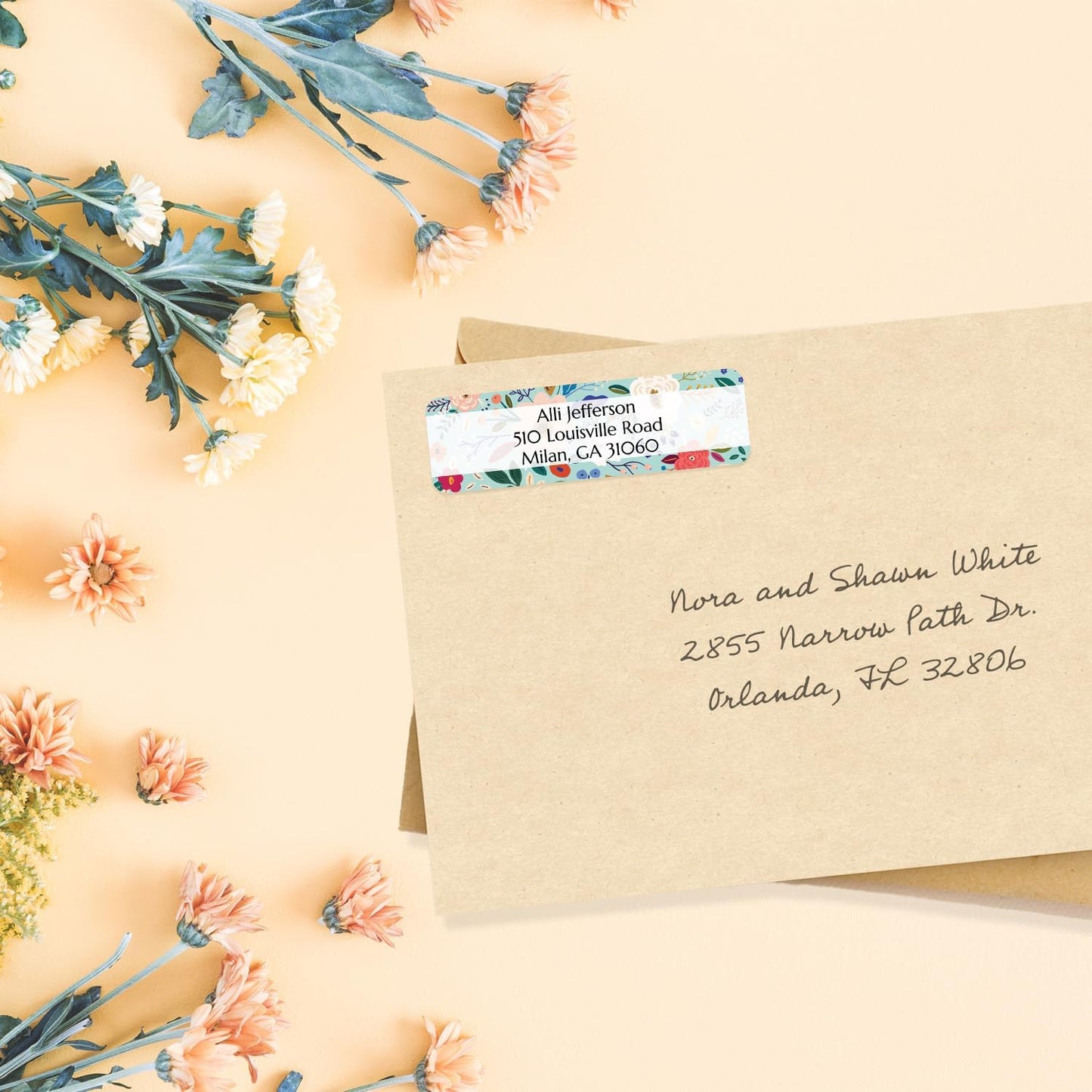 Multicolored Floral Print Rolled Address Labels / 500 Personalized Return Address Labels/Designer Address Stickers in Elegant Plastic Dispenser