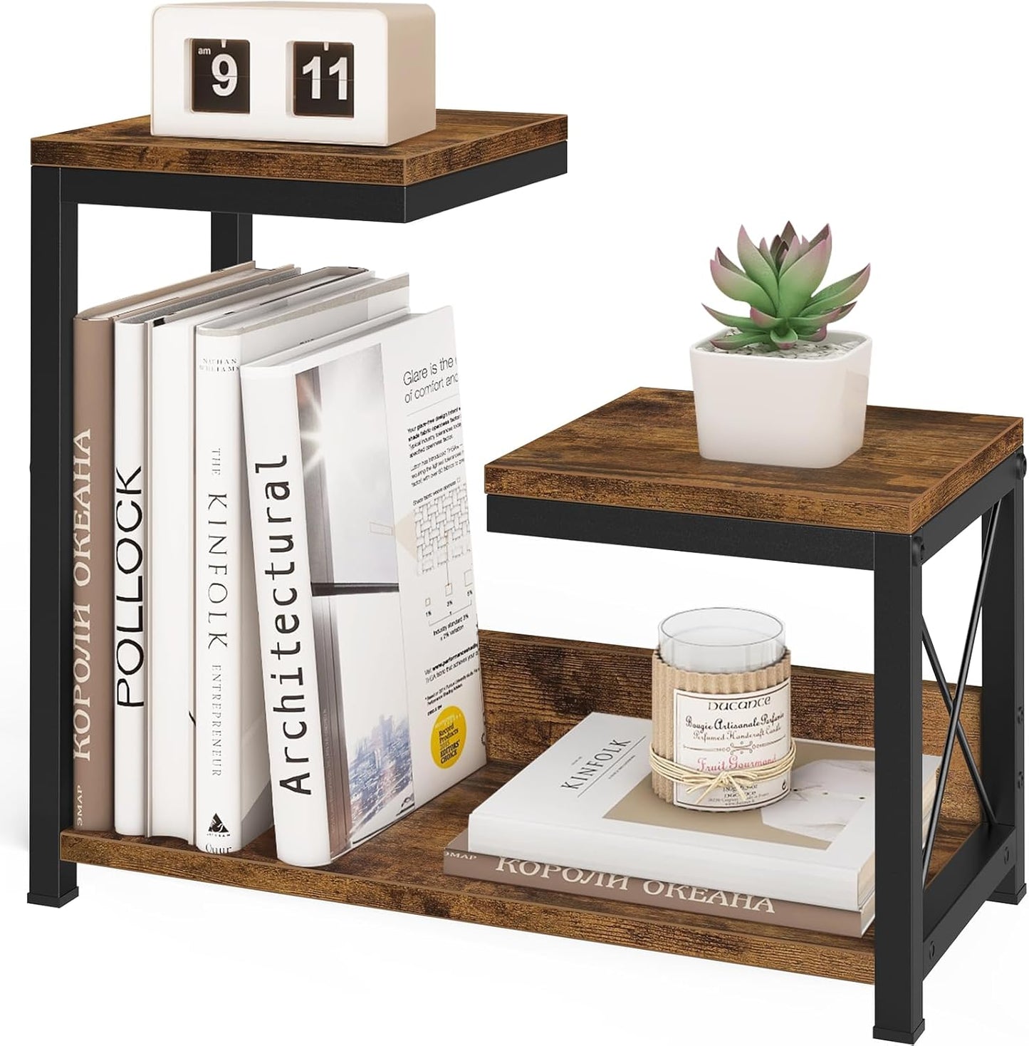 ELITEROO Desktop Shelf Organizer, 3 Tier Office Shelves, Wood Desk Organizers Storage Rack and Freestanding Display Shelf for Office, Dormitory, Home, Rustic Brown