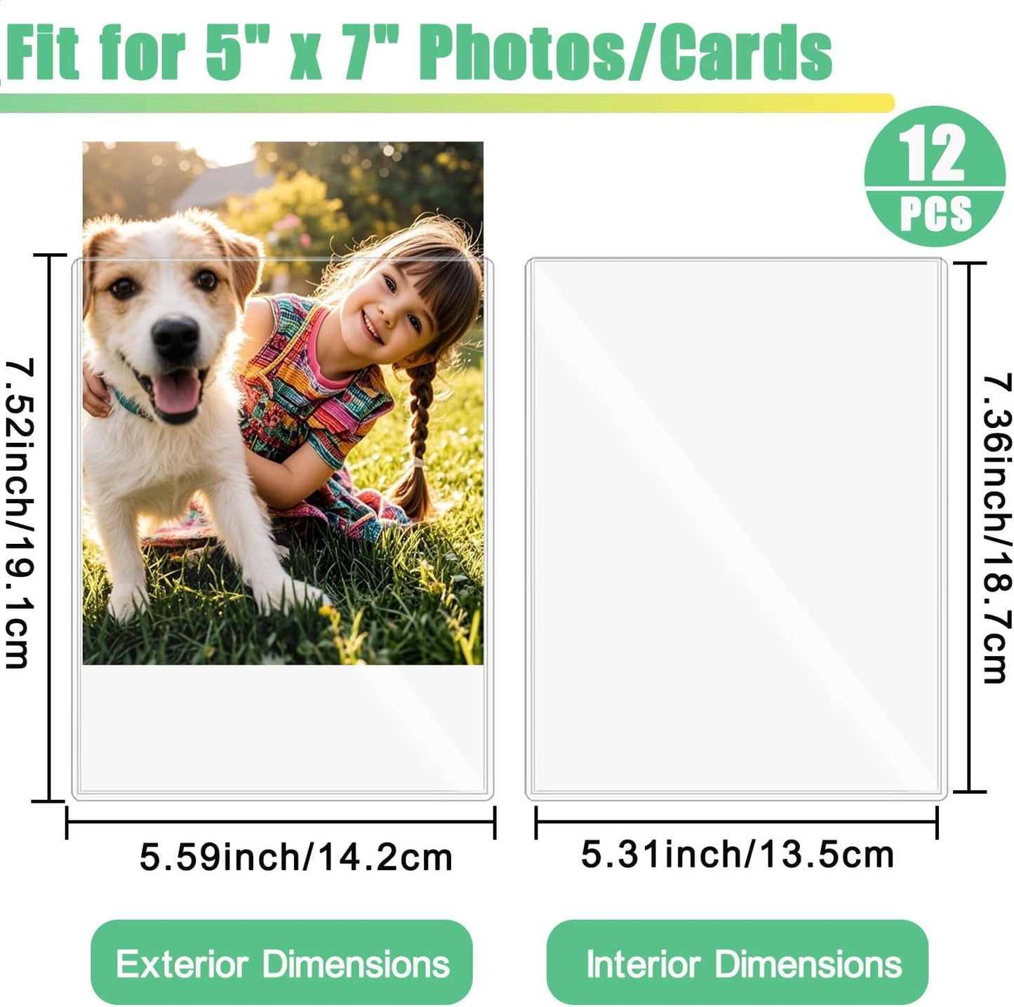 12PCS 5" x 7" Clear Rigid Card Sleeves – Waterproof Hard Plastic Protectors for Postcards, Prints, Photos, Trading & Sports Cards – Top Load Jumbo Sheet Holders