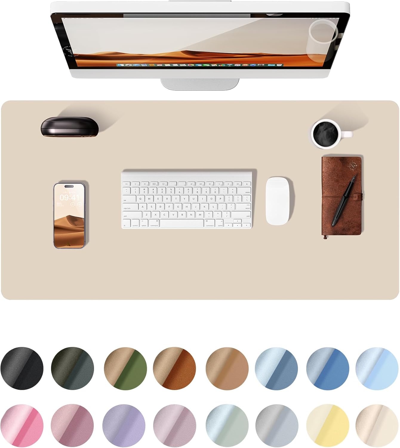 YSAGi Leather Desk Pad Protector, Large Mouse Pad, Non-Slip PU Leather Desk Blotter, Waterproof Writing Pad for Office and Home (31.5" x 15.8", Eggshell)