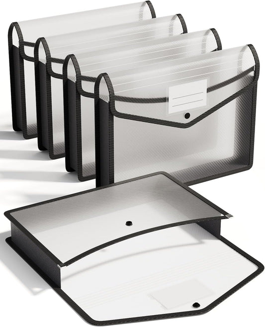 ThinkTex Plastic Expanding File Folder, Transparent envelopes with Snap Closure, No Dividers, Large Capacity, Fit Letter/A4 Size - 5 Packs