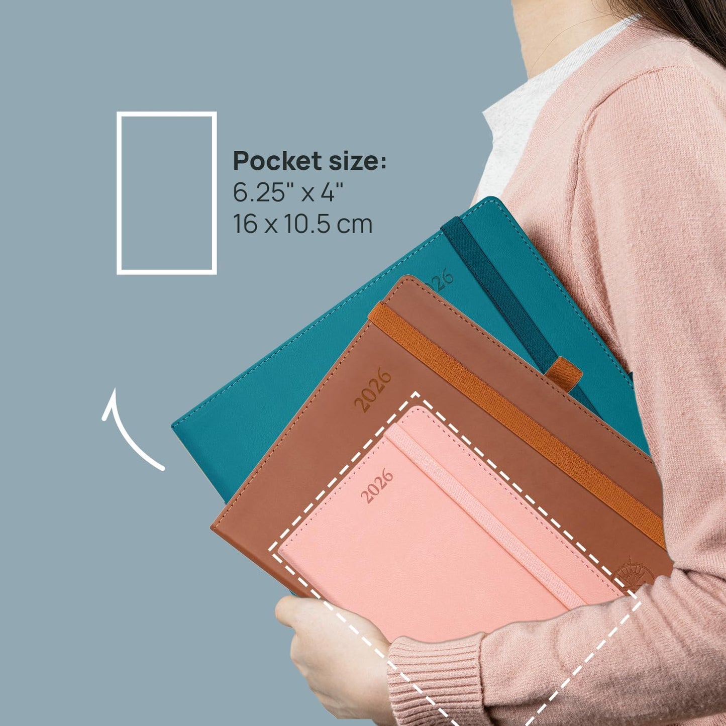 POPRUN Pocket Calendar 2026 (Small Size- 4'' x 6.25") Weekly and Monthly for Purse - Planner 2026 (Jan. 2026 - Dec. 2026) with Vegan Leather Soft Cover, Pen Holder and More - Night Sky Blue