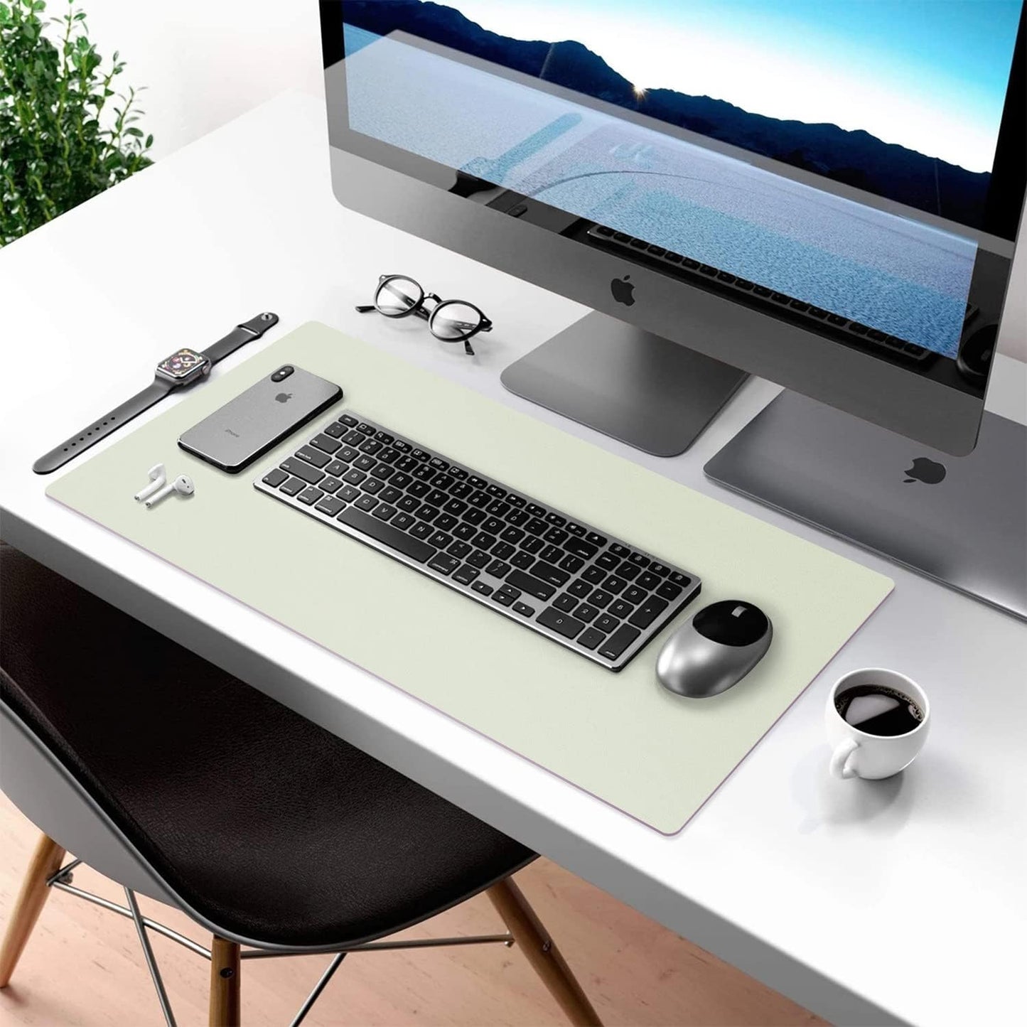 Aothia Double-Sided PU Leather Desk Pad - Non-Slip Large Mouse Pad & Desk Mat for Office, Home - Waterproof, Easy to Clean, Durable Dual-Sided Surface (36" x 17", Matcha Green)