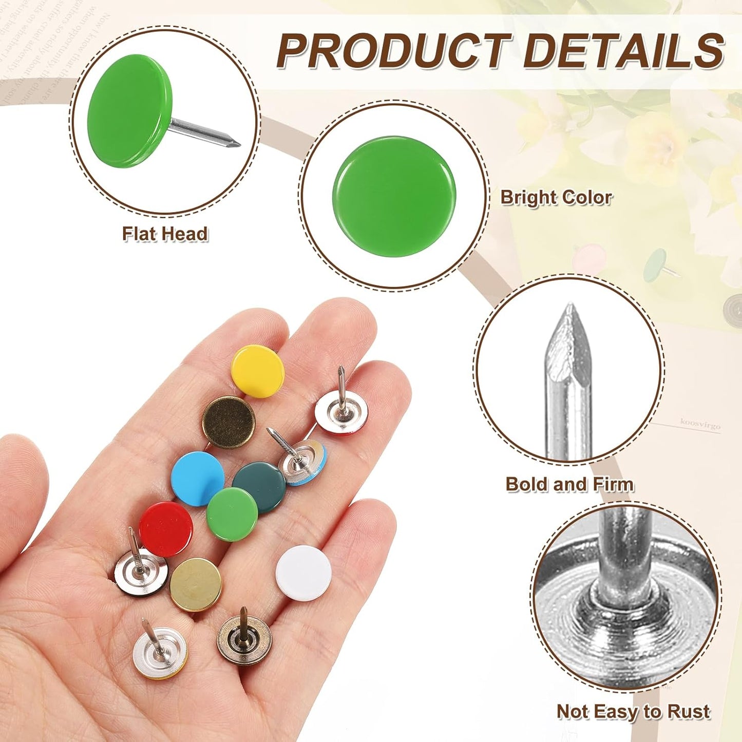 uxcell 120Pcs Push Pins, 11mmx15mm Round Flat Head Decorative Thumb Tacks Upholstery Tacks for Cork Board Office Wall Hangings, Green