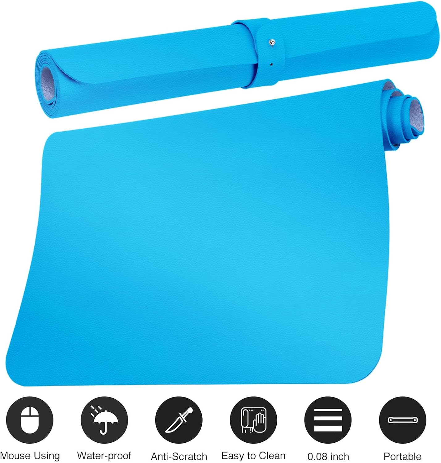 Boutilon Leather Desk Pad Protector,Non-Slip Mouse Pad,Laptop Desk Pad,Office Mouse Mat,Waterproof Leather Desk Blotter,Desk Writing Pad for Office and Home (L-Blue,35"x 17")