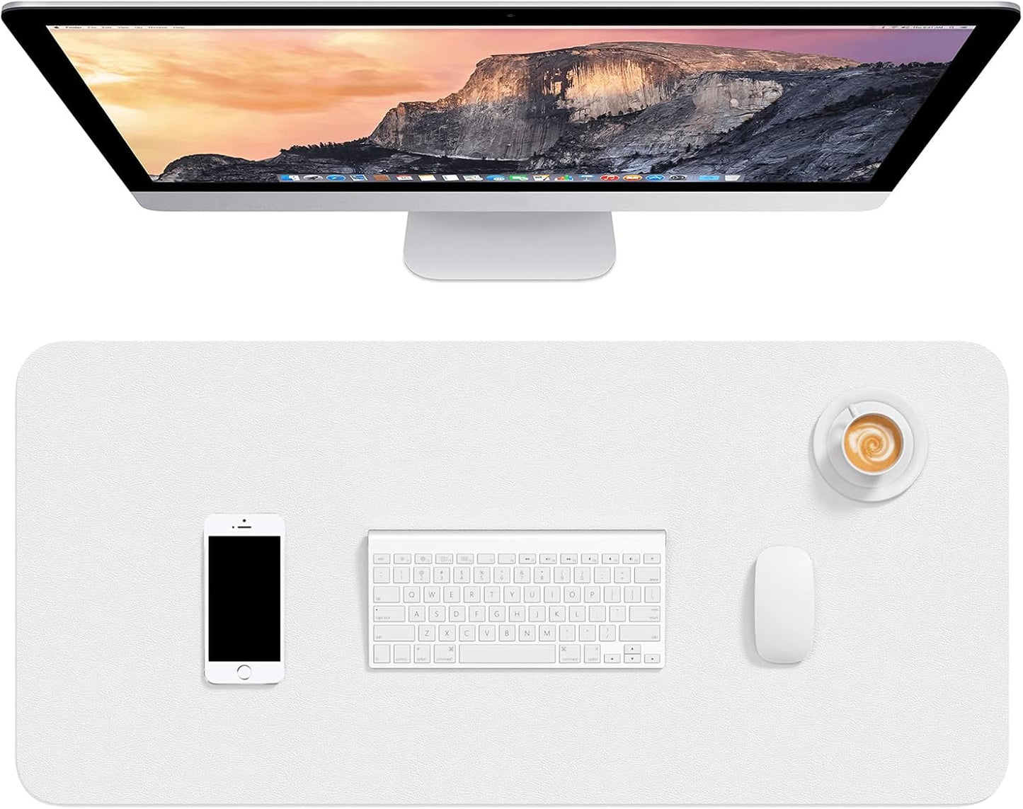 Hsurbtra Desk Pad, 30" x 14" PU Leather Desk Mat, XL Extended Mouse Pad, Waterproof Desktop Blotter Protector, Non-Slip Ultra Thin Large Laptop Keyboard Writing Mat for Office Home, White