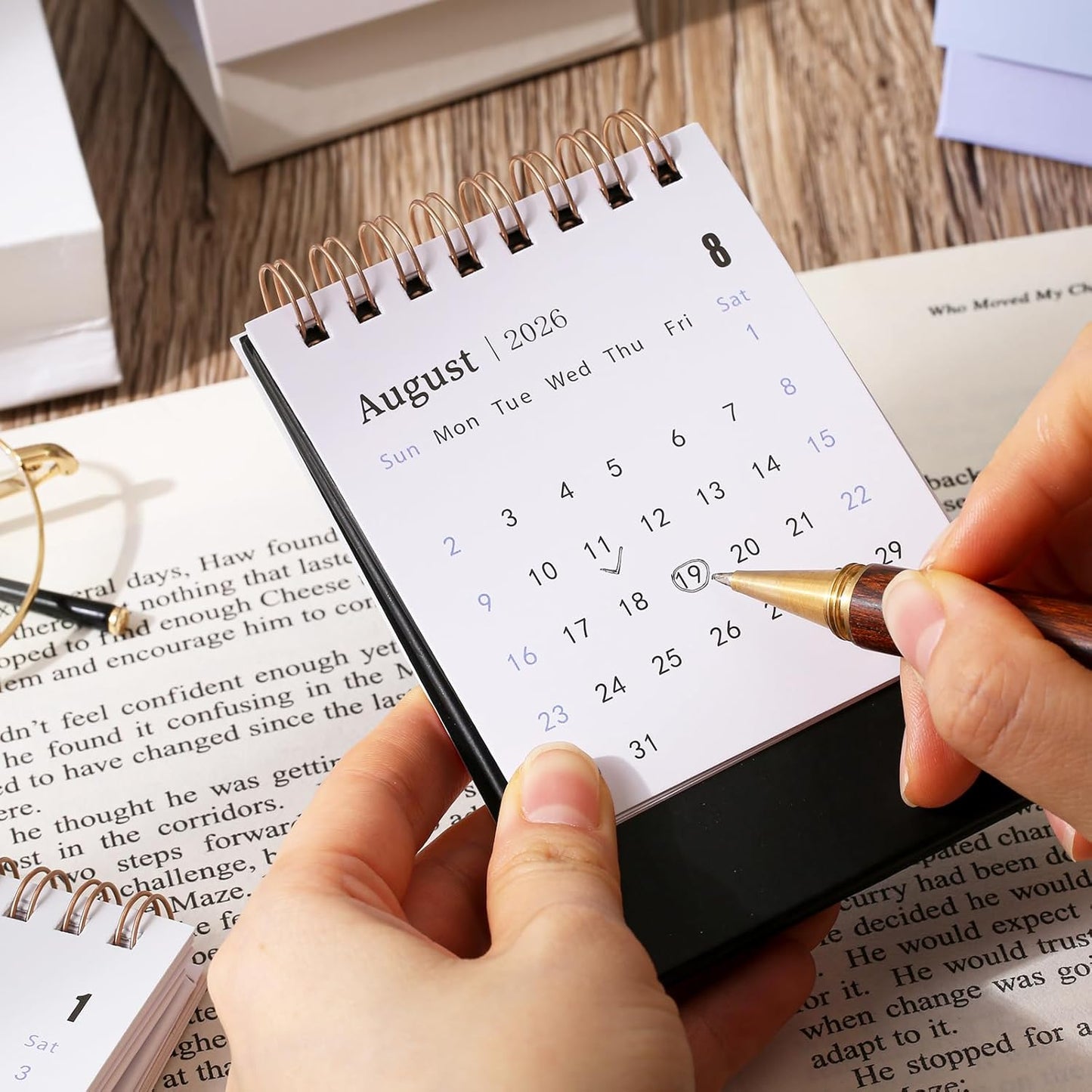 Mini Desk Calendar 2025-2026, Monthy Small Desktop Calendar Runs From July 2025 until Dec 2026, 250 GSM Thick Paper Twin-Wire Binding for Home or Office (White)