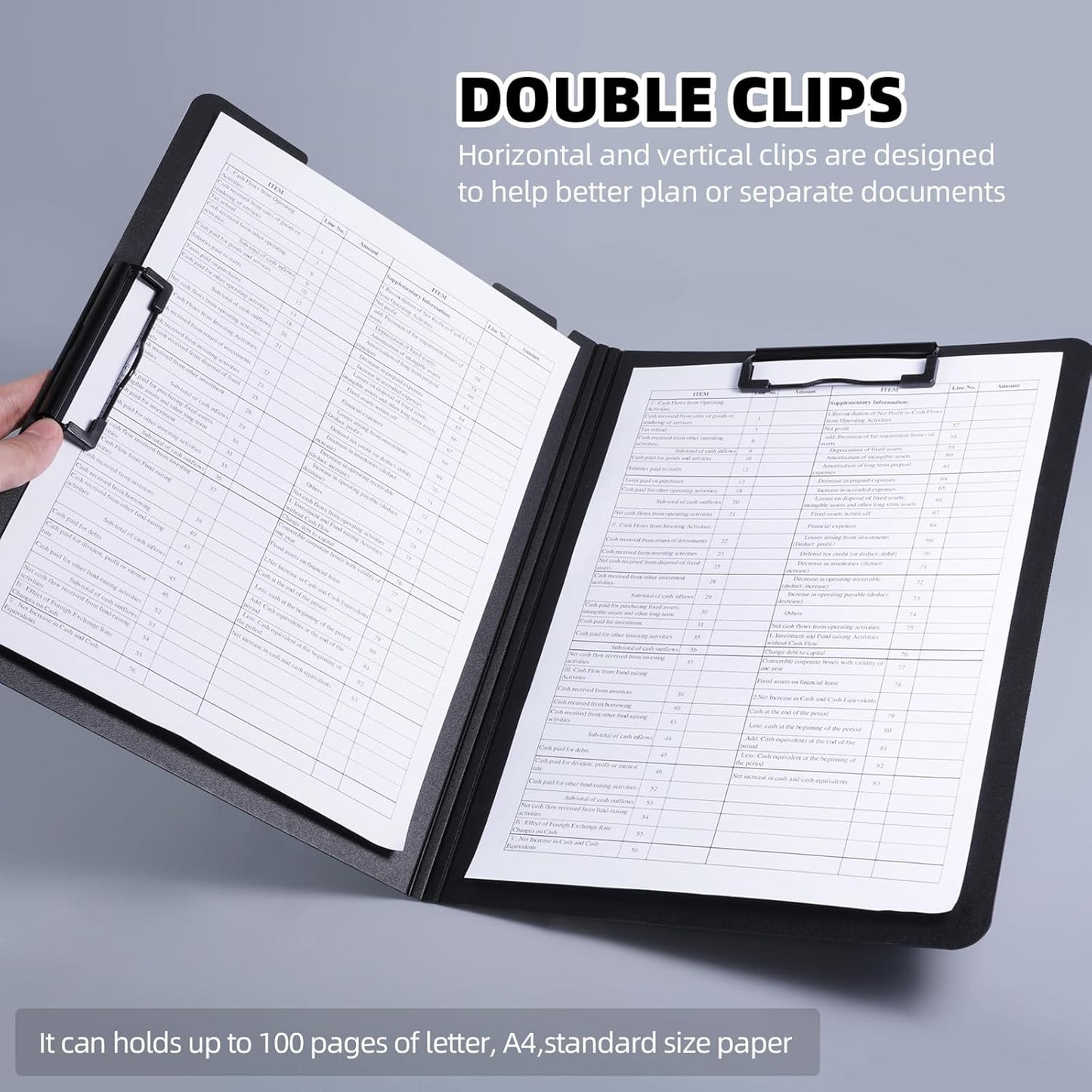 Clipboard Folder, A4 Foldable Clipboard with Horizontal and Vertical Double Metal Clips, 360 Degree Foldable Binder Clipboards with Pen Holder, File Cover Work Folder Clipboards, Blue
