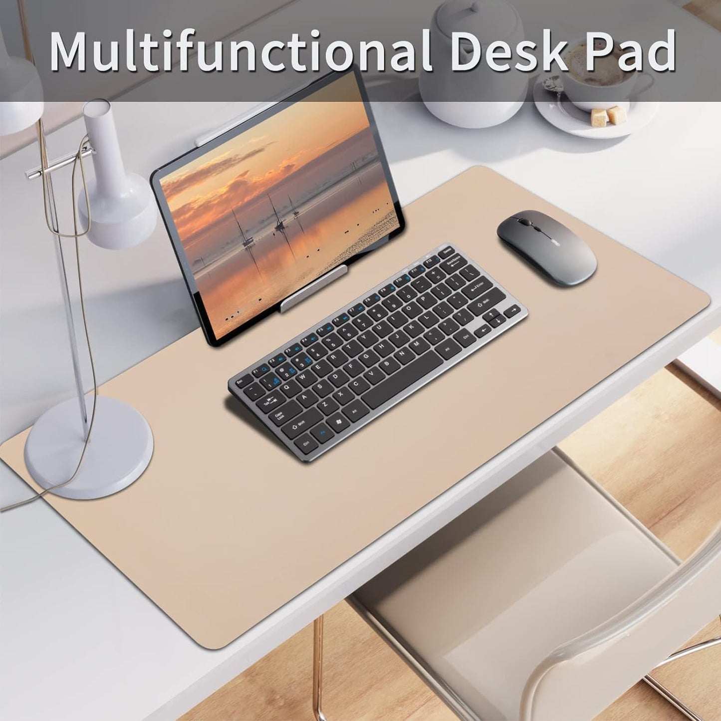 Bloss Leather Desk Pad, Mouse Pad, Non-Slip Desk Protector Mat, Leather Desk Blotter, Computer Desk Pad, Waterproof Desk Mat for Home Office and Decor - Beige (35.4×17Inches)