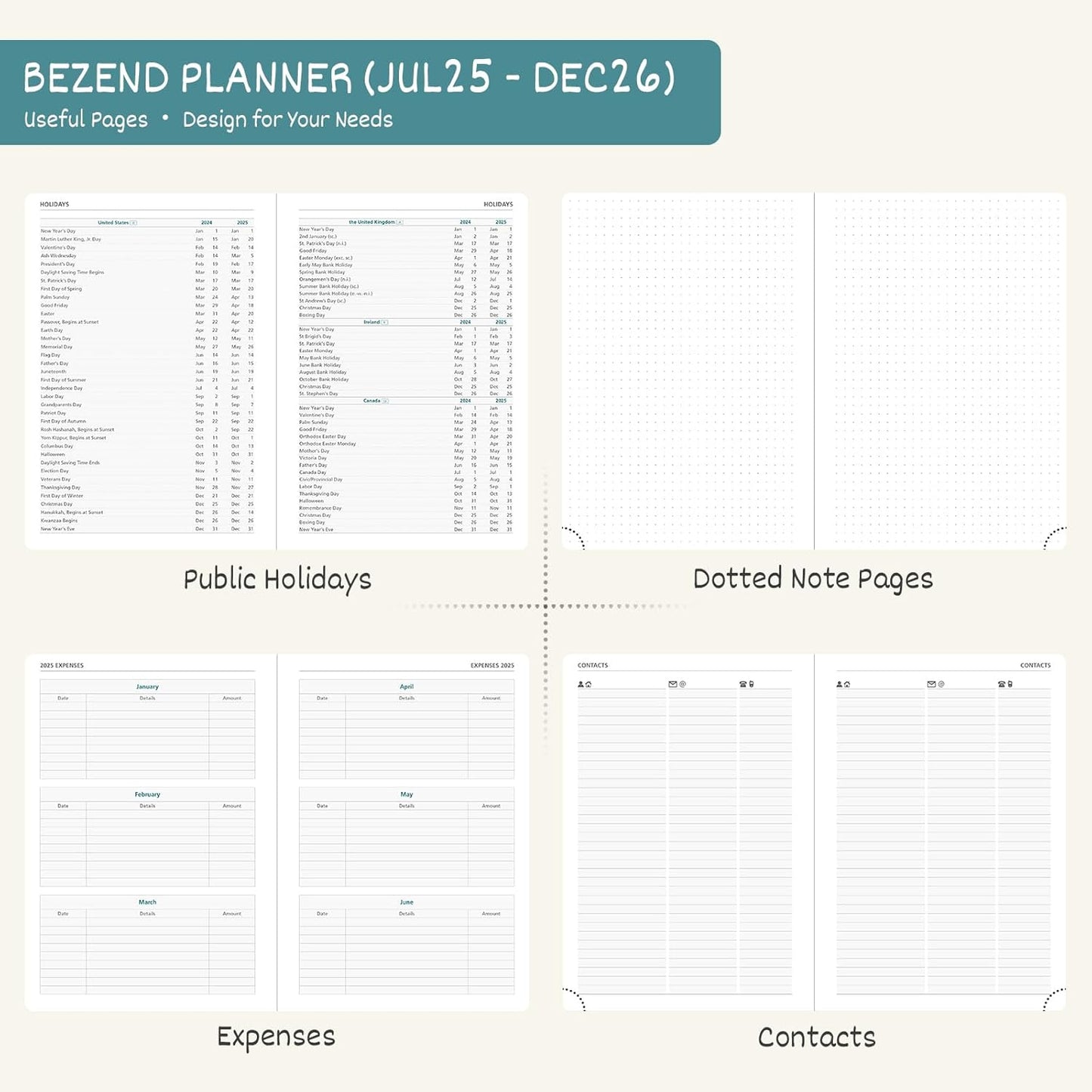 BEZEND Planner 2025-2026 Weekly and Monthly, 8.5" x 11" Academic Calendar (Jul 25-Dec 26) Vertical Daily Appointment with Hourly Timeslot & Monthly Tab, Spiral, PU Leather Softcover - Turquoise