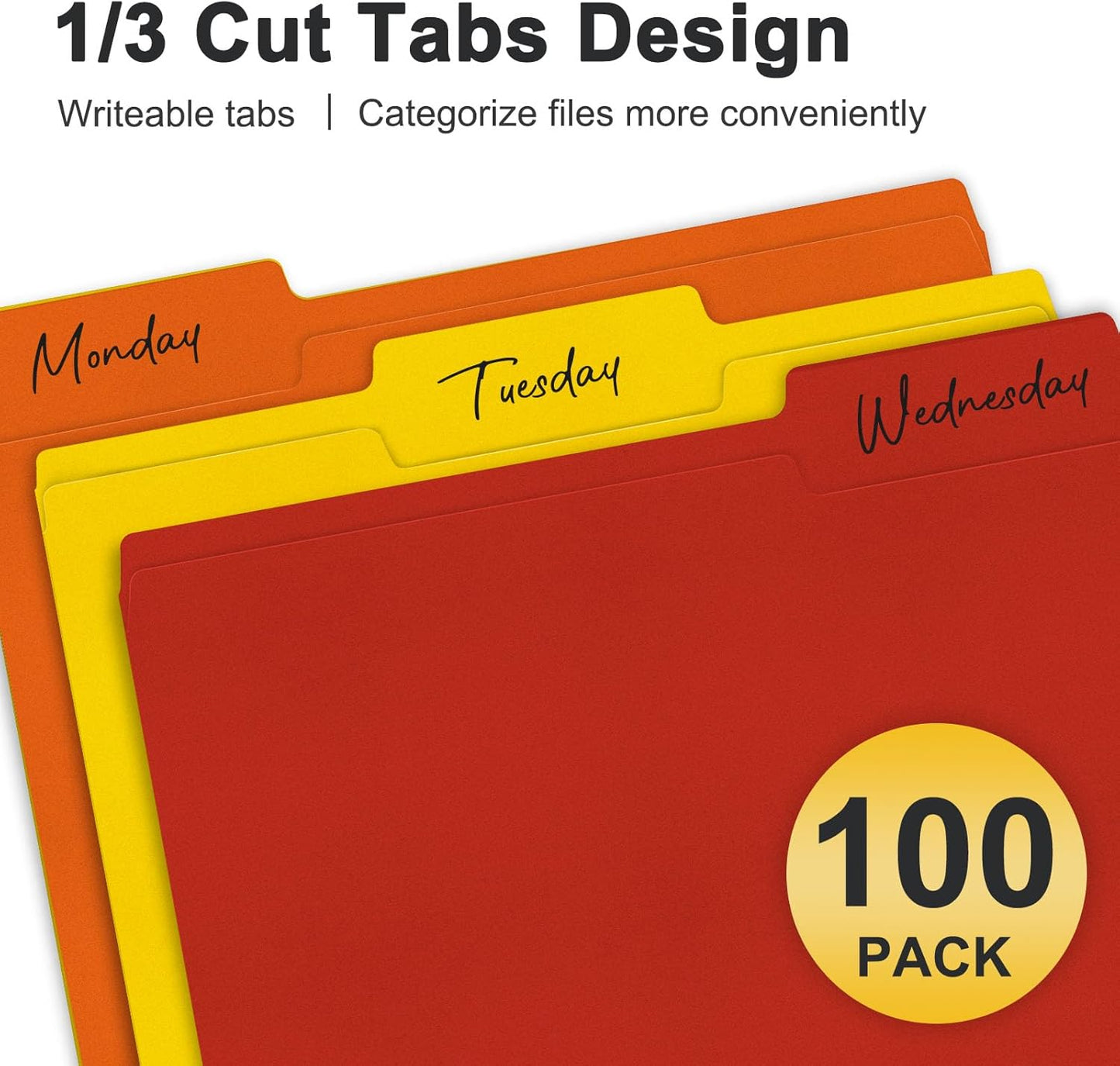 ViVin File Folder, 100 Pack Colored File Folders with 1/3-Cut Tabs, Fits 8.5 * 11 Letter Size Paper, Manilla Folders for Home Office School Documents(Assorted)