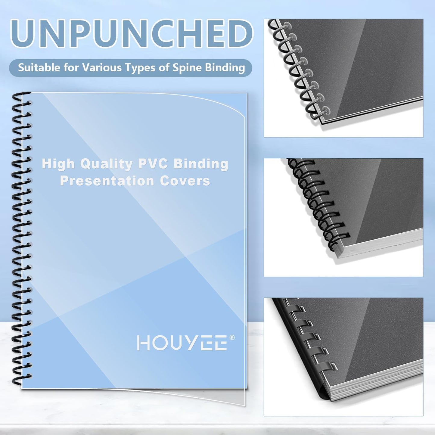 HOUYEE 200 Pack 4.5 Mil PVC Binding Presentation Covers,Clear Report Covers,8.5x11 Inches,Letter Size