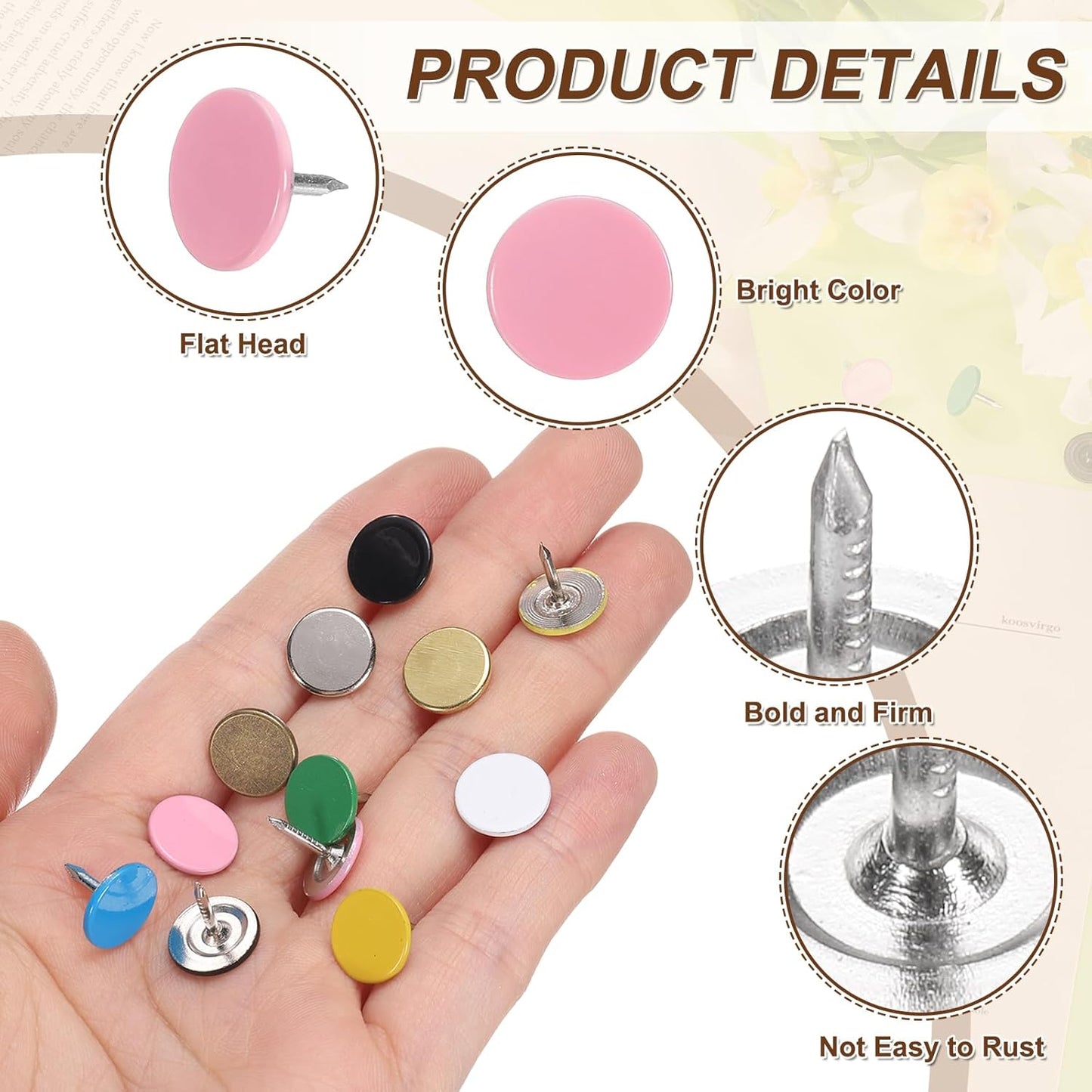 uxcell 60Pcs Upholstery Tacks, 11mmx10mm Flat Head Thumb Tack Decorative Furniture Nails Push Pins for Furniture Sofa Headboards, Pink