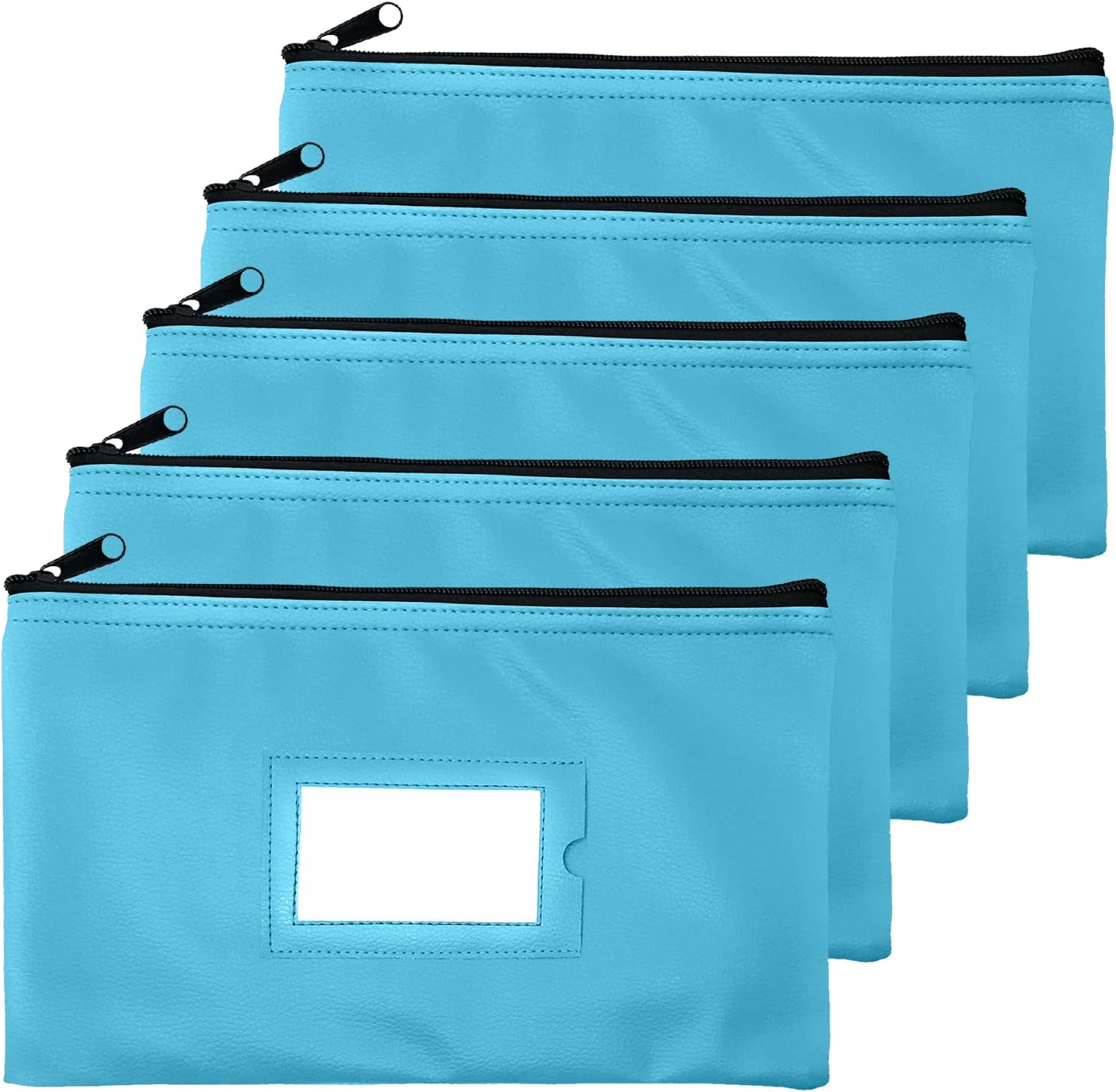 Money Bank Deposit Bag with Zipper | 11x6 inch | Light Blue | Durable Leatherette Money Cash Coin Check Wallet Pouch for Men & Women with Framed ID Window and Blank Card | by GIDABRAND (5)