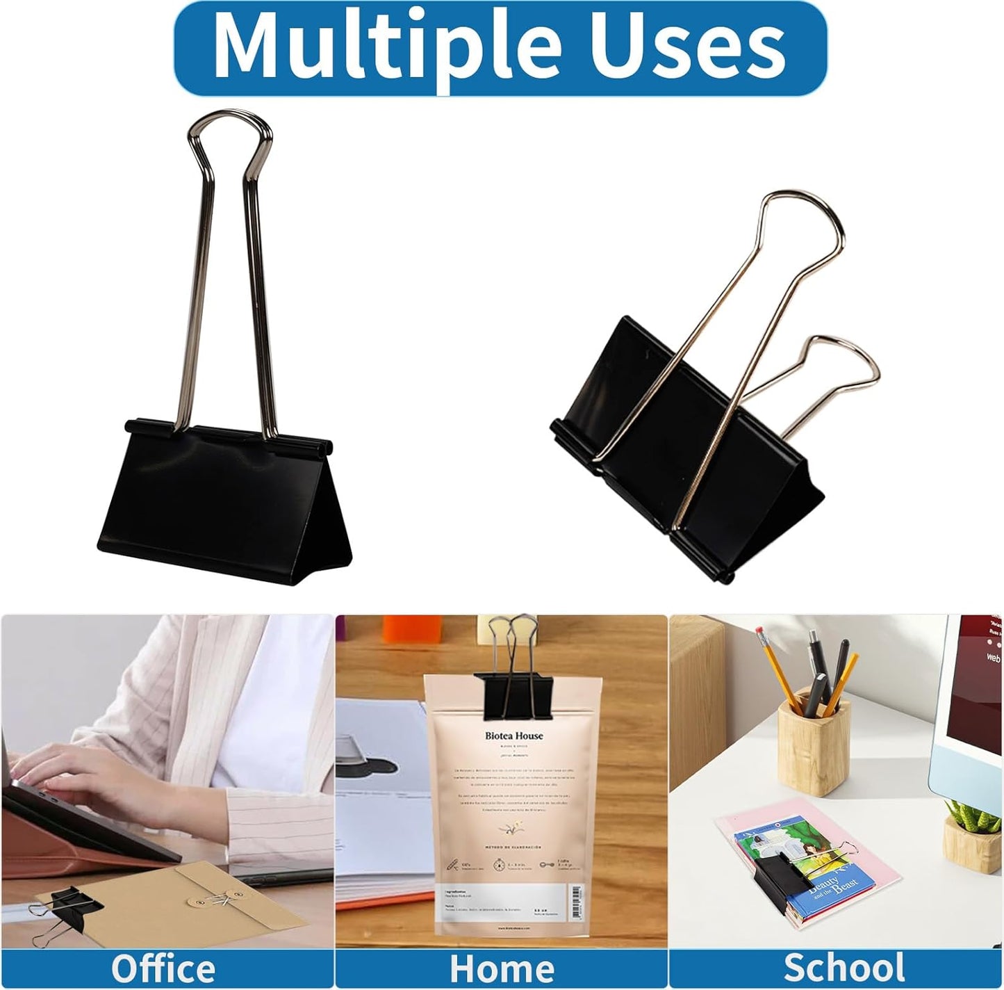 Jumbo Binder Clips 3 Inch - Extra Large Binder Clips 24 Pack, Heavy Duty Office Binder Clips for Paper, Documents, School & Office Supplies (24, 3 inch)