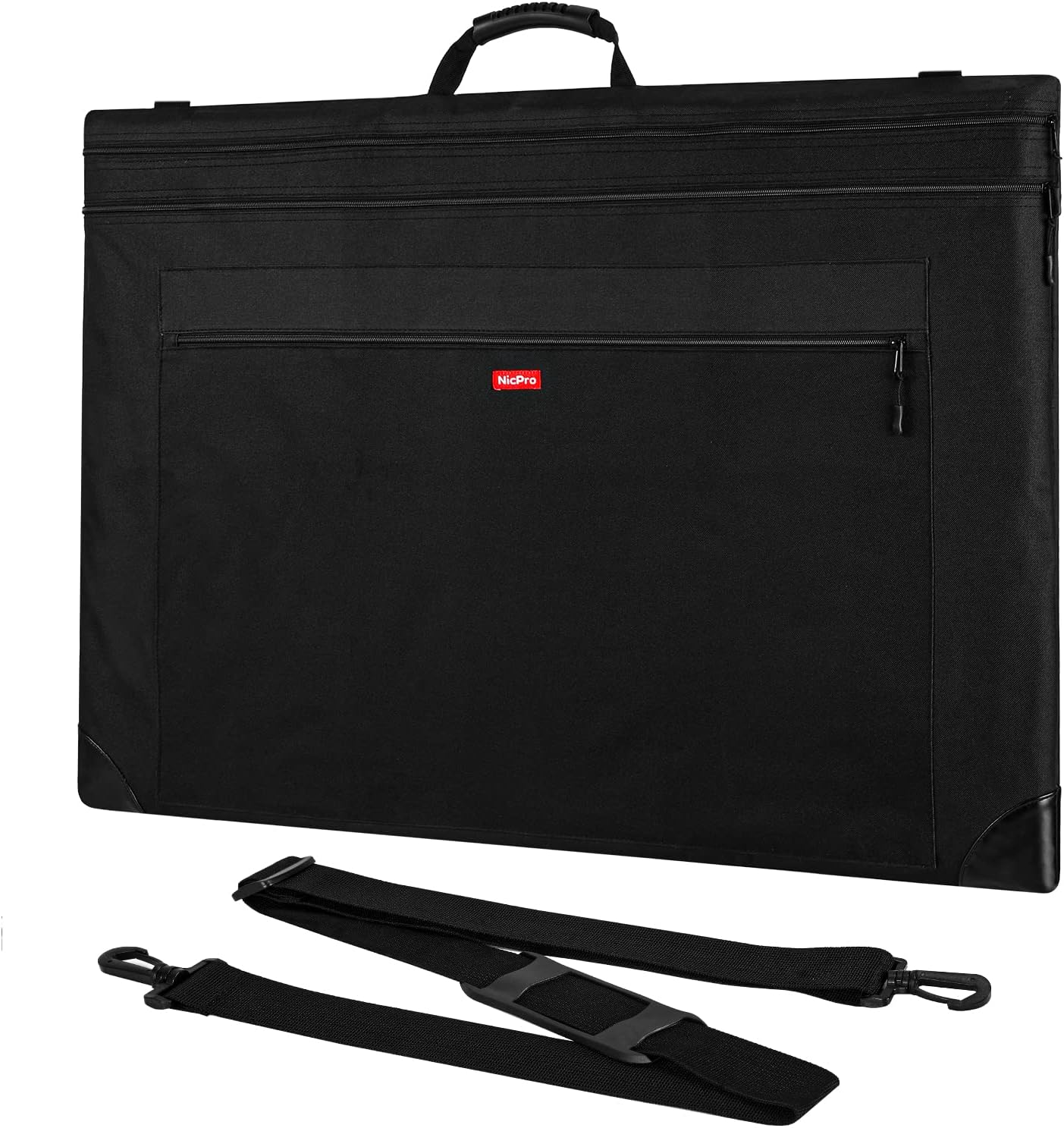 Nicpro Light Weight Art Portfolio Bag, 23x31 Black Art Canvas Portfolio Case with Detachable Shoulder Strap, Leather Corners, Carrying Storage Case for Artwork, Poster, Sketching, and Drawing
