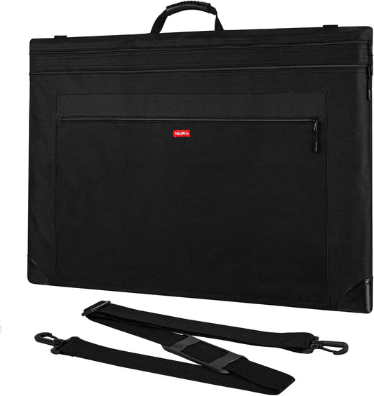 Nicpro Light Weight Art Portfolio Bag, 23x31 Black Art Canvas Portfolio Case with Detachable Shoulder Strap, Leather Corners, Carrying Storage Case for Artwork, Poster, Sketching, and Drawing