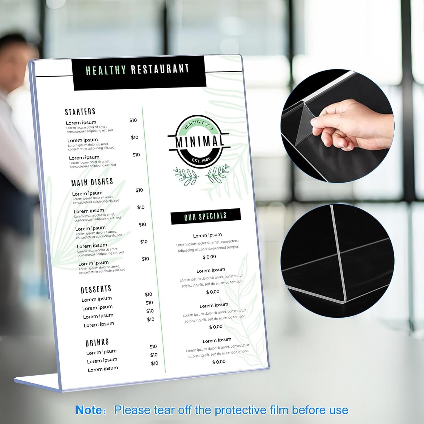 18 Pack Acrylic Sign Holder 8.5 x 11, Clear Plastic Display Stands for Tabletop, L-Shape Acrylic Stands for Flyers, Documents, Office, Restaurants, Vertical Sign Holder 8.5x11 for Desktop