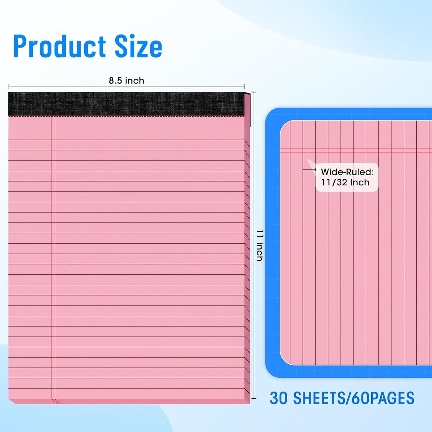 3pcs Legal Pads 8.5 x 11, Notepads 8.5 x 11 Inch, Color Note Pads Clear Print Writing Pads of Paper, Memo Pads , Perforate Legal Notepads Paper , Wide Ruled Lined with Sturdy Back,30 Sheets/Pack