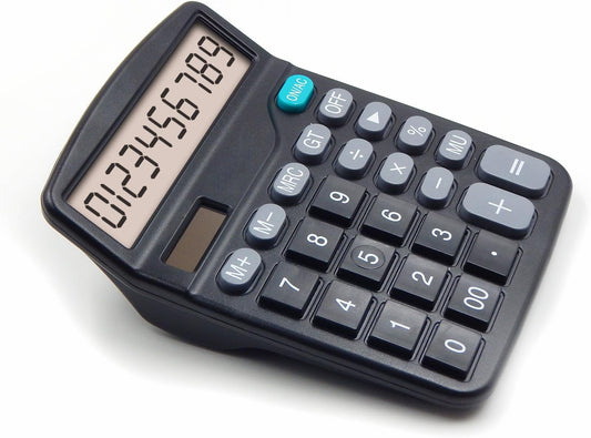 OFFDIX Office Desktop Calculator, Solar and Battery Dual Power Electronic Calculator Portable 12 Digit Large LCD Display Calculator