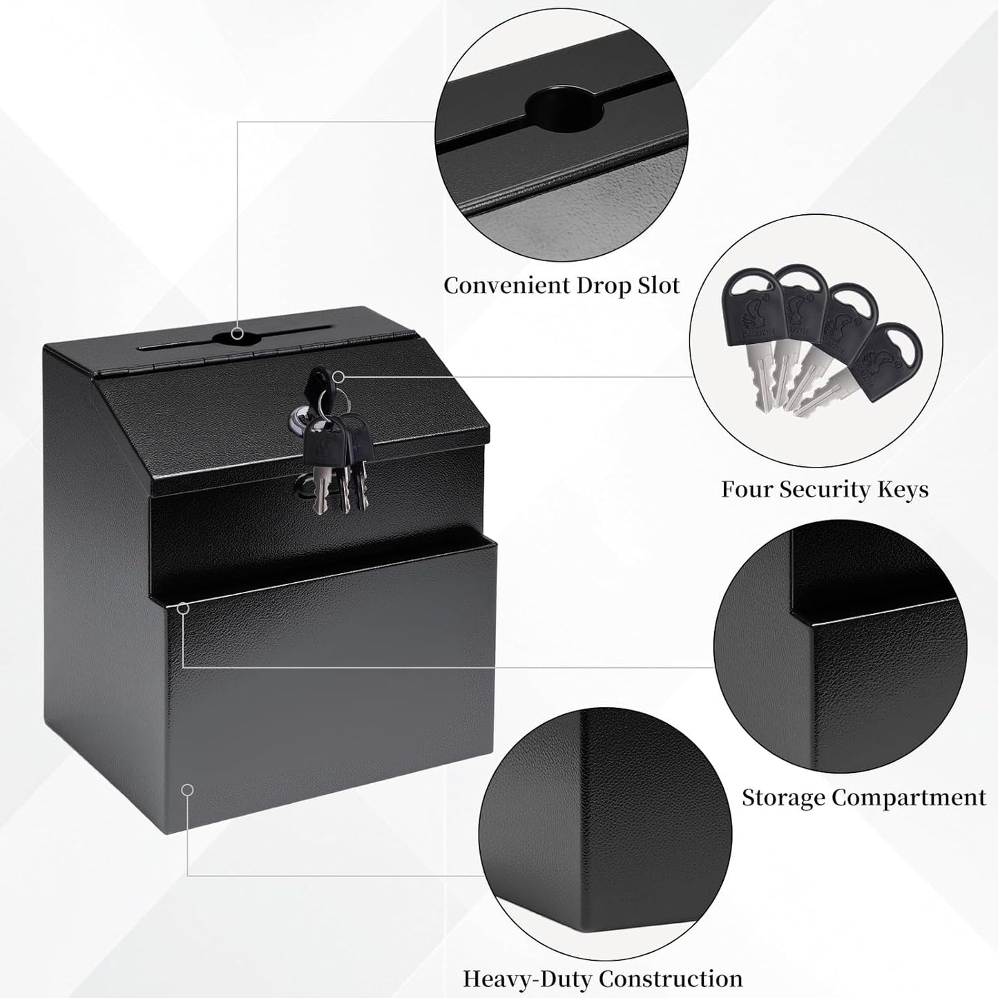 Suggestion Box with Lock and Slot 2 Pack Metal Wall Mounted Donation Box with 4 Keys