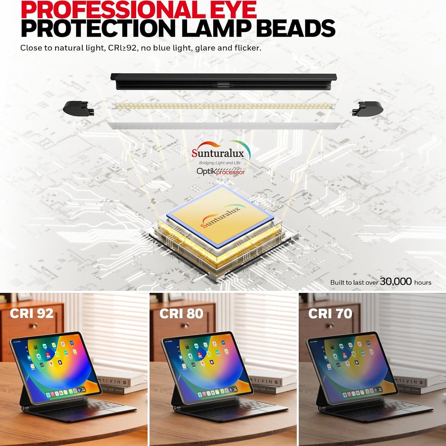 Honeywell LED Desk Lamp with Clamp, HJ3 Sunturalux Architect Desk Lamp for Home Office, Eye-Caring Computer Desk Light 22W 4 Color Modes Clip on Light Stepless Dimming Task Lamp for Working