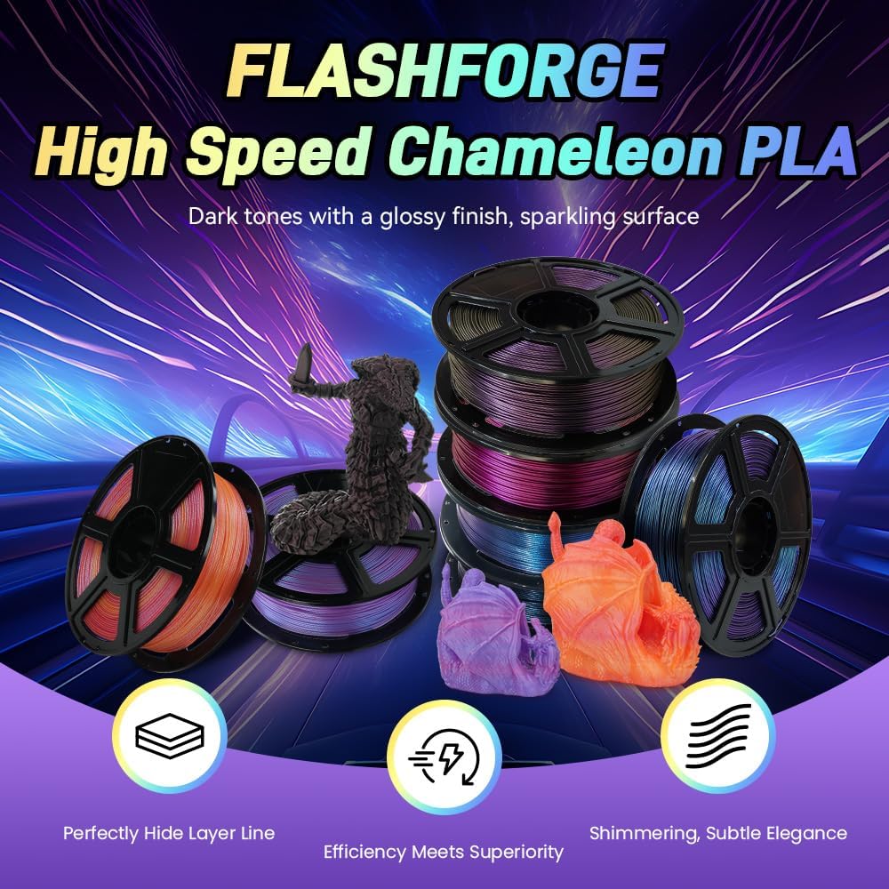 FLASHFORGE Chameleon Gradient Rapid PLA Filament Burnt Titanium & Nebula Purple, High Flow Speedy Filament 1.75mm Max 500mm/s Fast Printing, Displays Shimmering Effects from Various Angles and Light