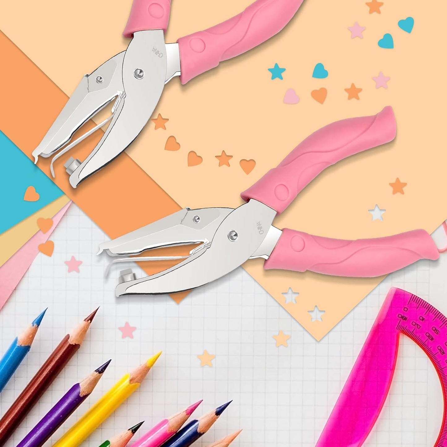 2 Pieces Heart and Star Handheld Hole Paper Punch Metal Single Hole Paper Punch Punchers with Soft-Handled Tags for Clothing Ticket DIY Craft Tags Scrapbook Tool, 1/4 inch