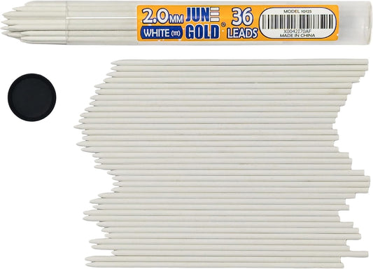 June Gold 36 White (Porcelain #111) Colored 2.0 mm Lead Refills, Bold Thickness for Heavy Use, Break Resistant with a Convenient Dispenser
