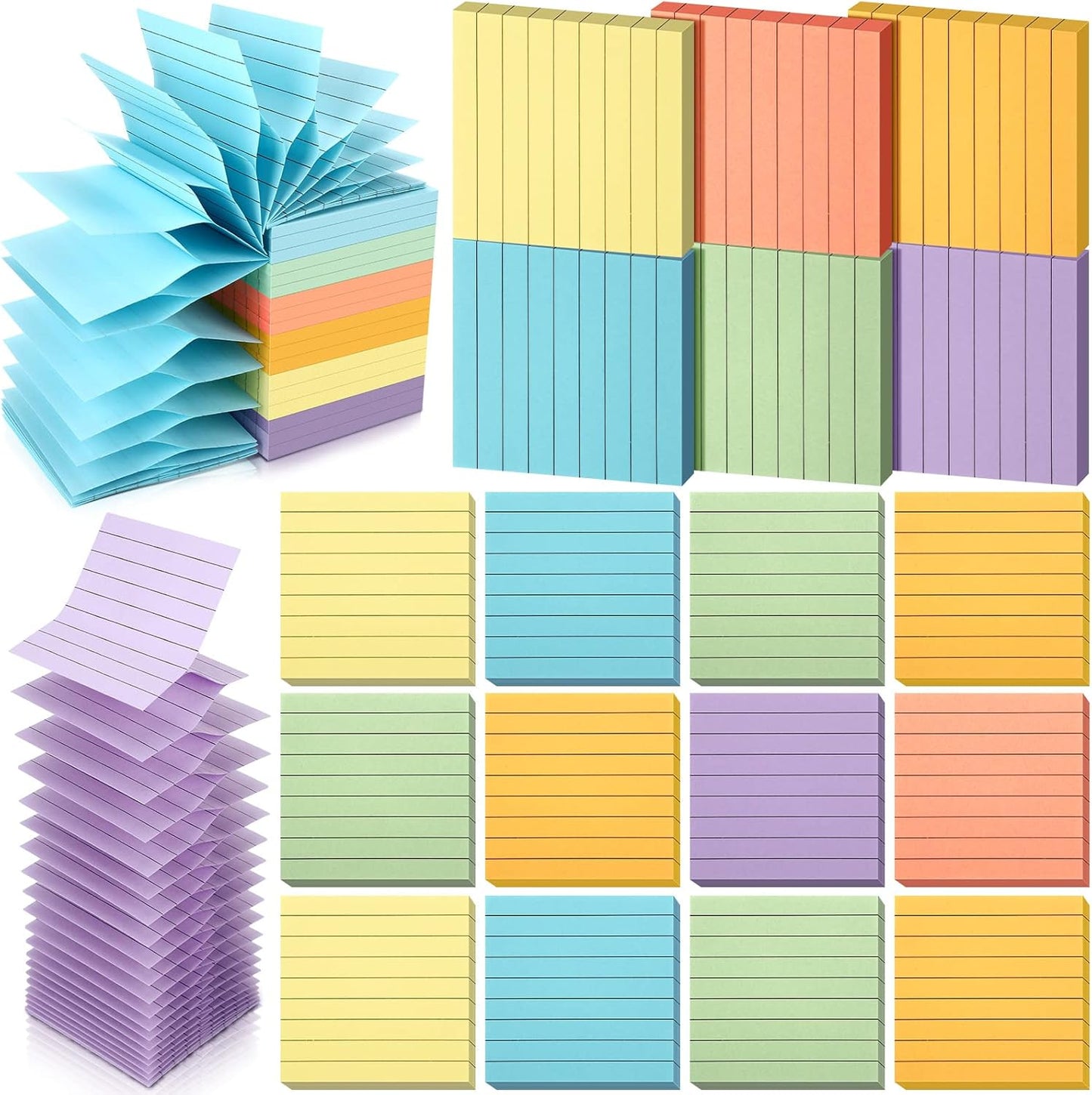 24 Pack Pop Up Sticky Notes 3 x 3 Refills 1200 Sheets Colored Sticky Notes Self Adhesive Memo Pads for Home Office Supplies(Light Colors, Line)