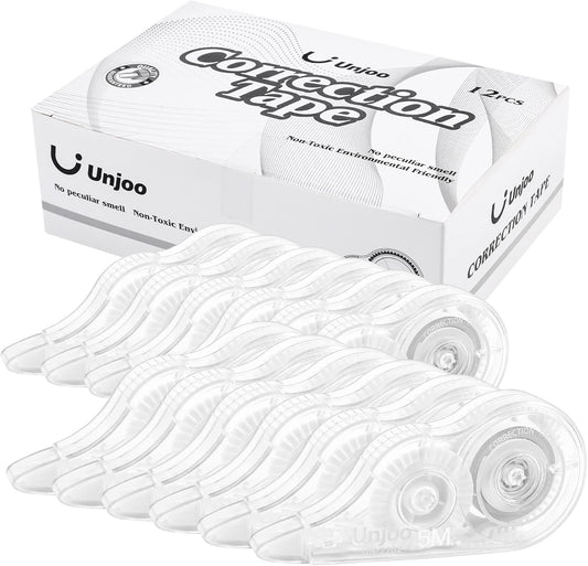 White Correction Tape Dispenser, Fast Clean and Easy to Use Tear-Resistant Tape, For school Supplies, Office (12pack, 5M/196, Tape Width 0.2in)