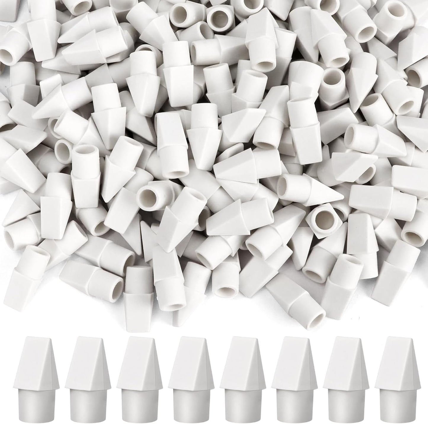 PRALB 200PCS Grayish White Pencil Top Eraser Caps - Compact Bullet Tip Erasers for Home, School & Office Essentials