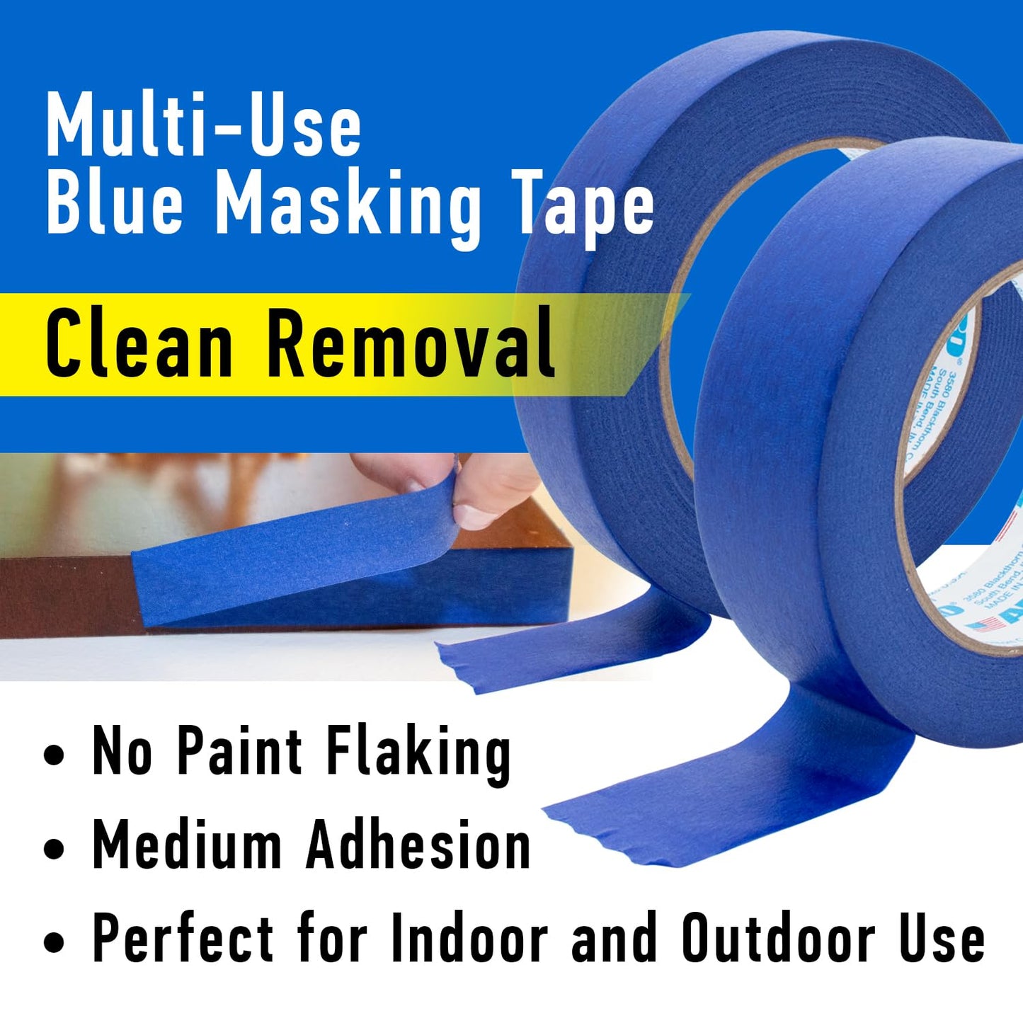 ABRO Blue Painters Tape 1.5 Inch Wide, 36mm x 55M, All Purpose Blue Tape, Temporary Labeling, Easy Tear, Clean Removal, Masking Tape Colored DIY or Pro - 6 Pack